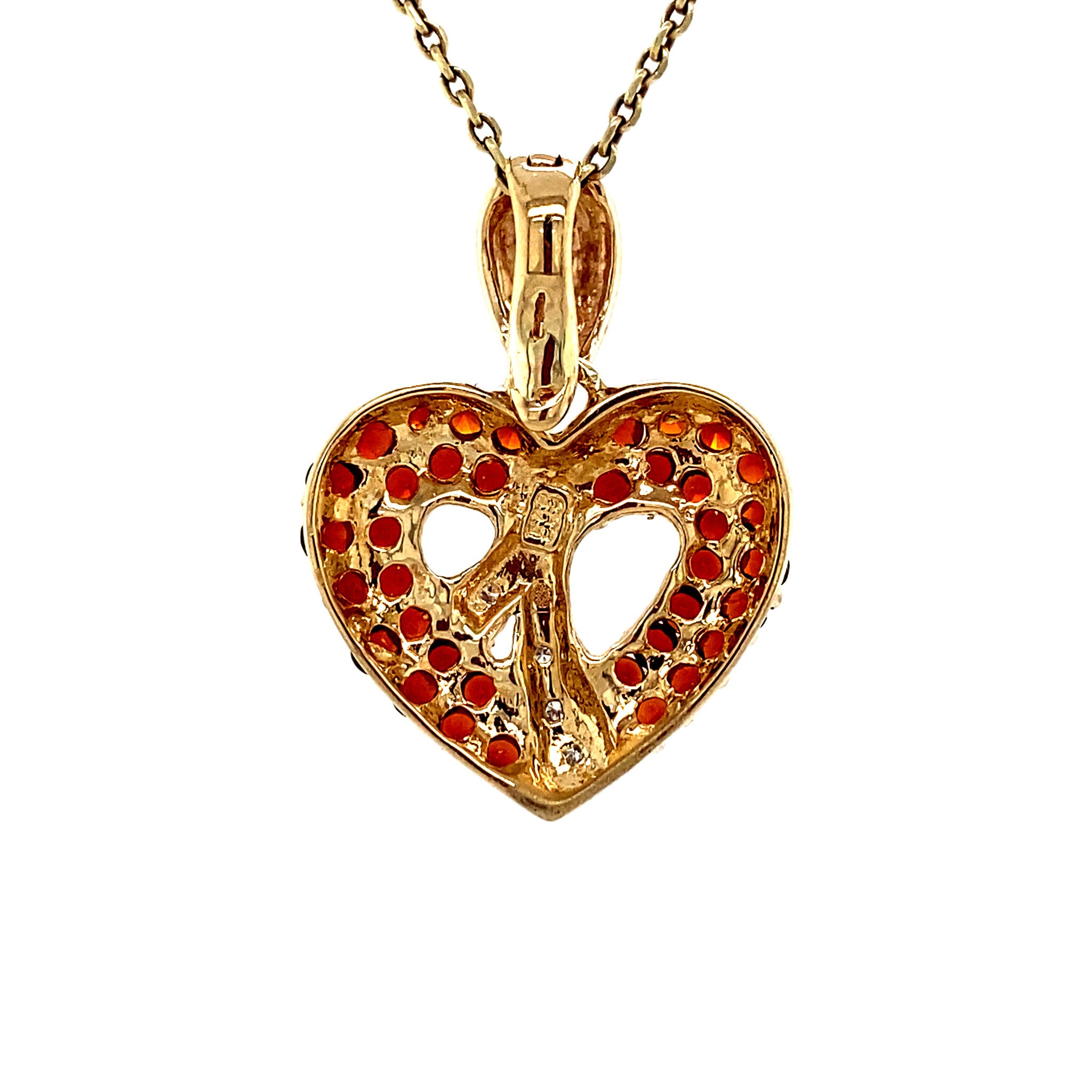 Gouden hart hanger met granaat en diamant 14 krt