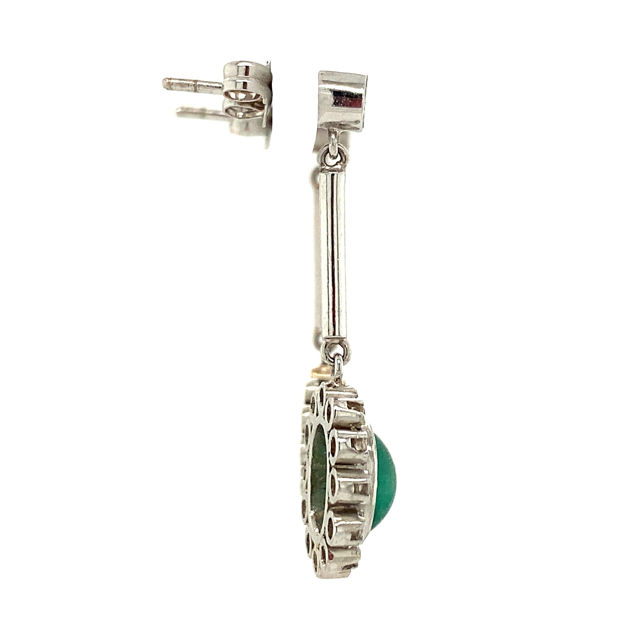 Platina entourage oorhangers met smaragd en diamant 950