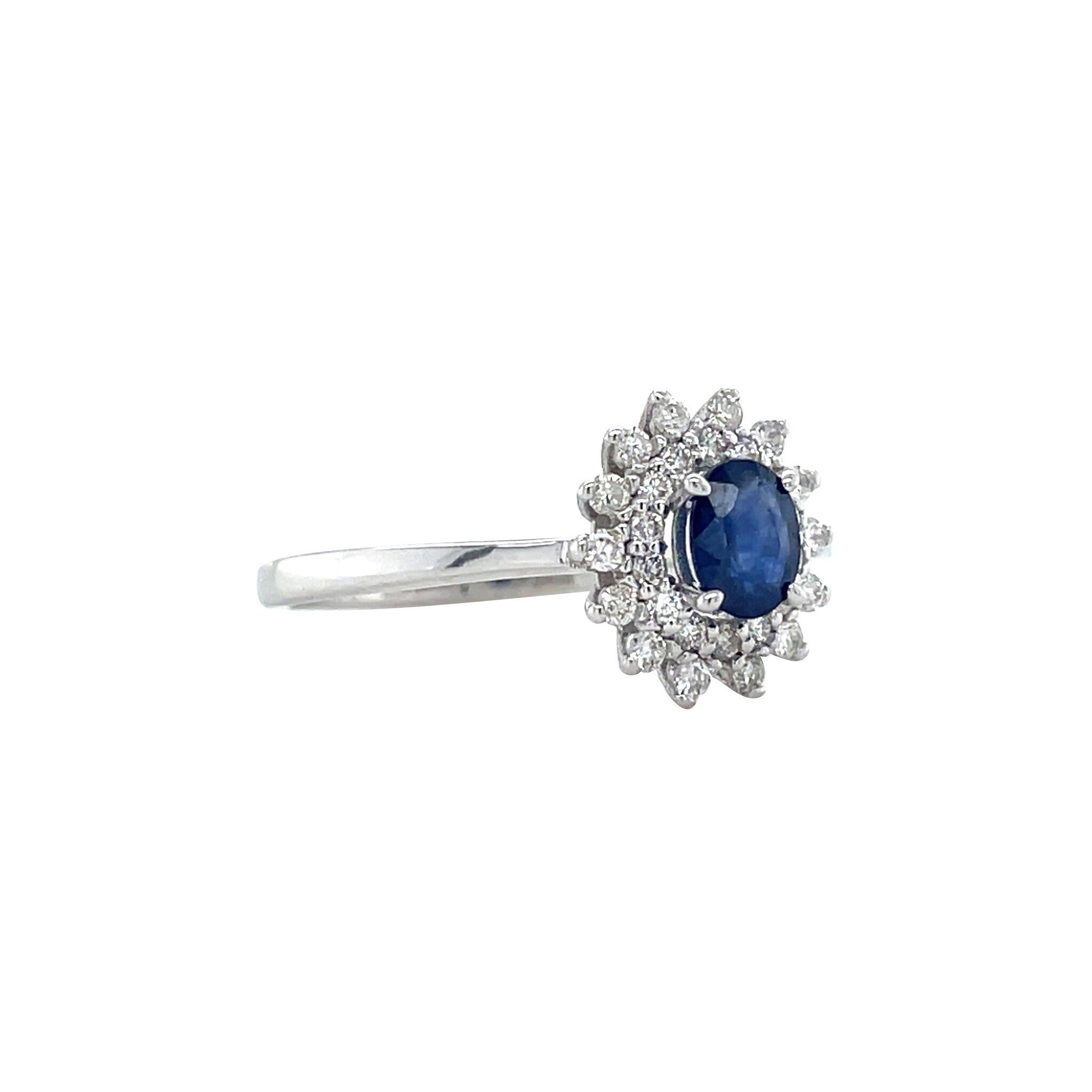 Witgouden vintage dubbele entourage ring met saffier en diamant 14 krt