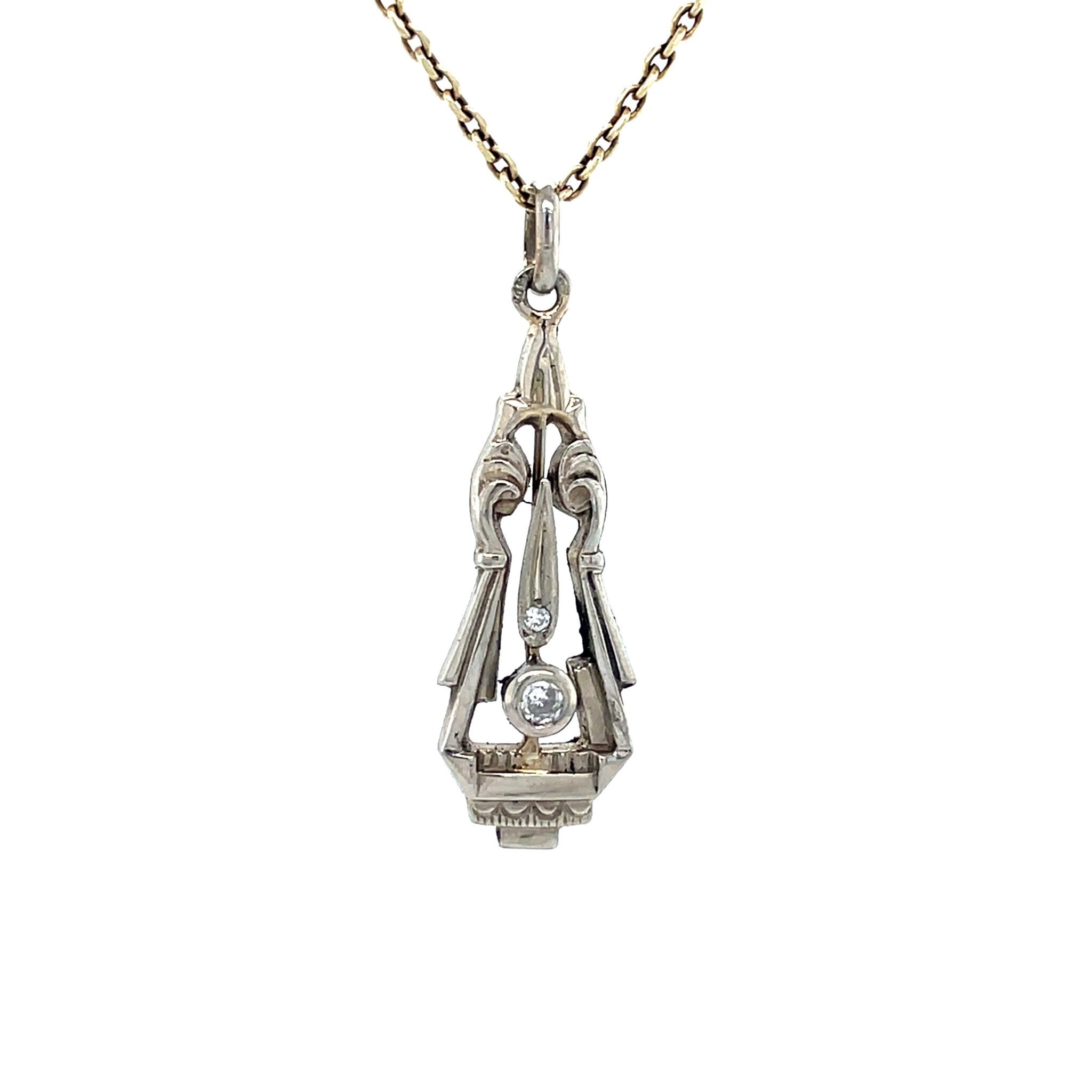 Witgouden vintage hanger met diamant 14 krt