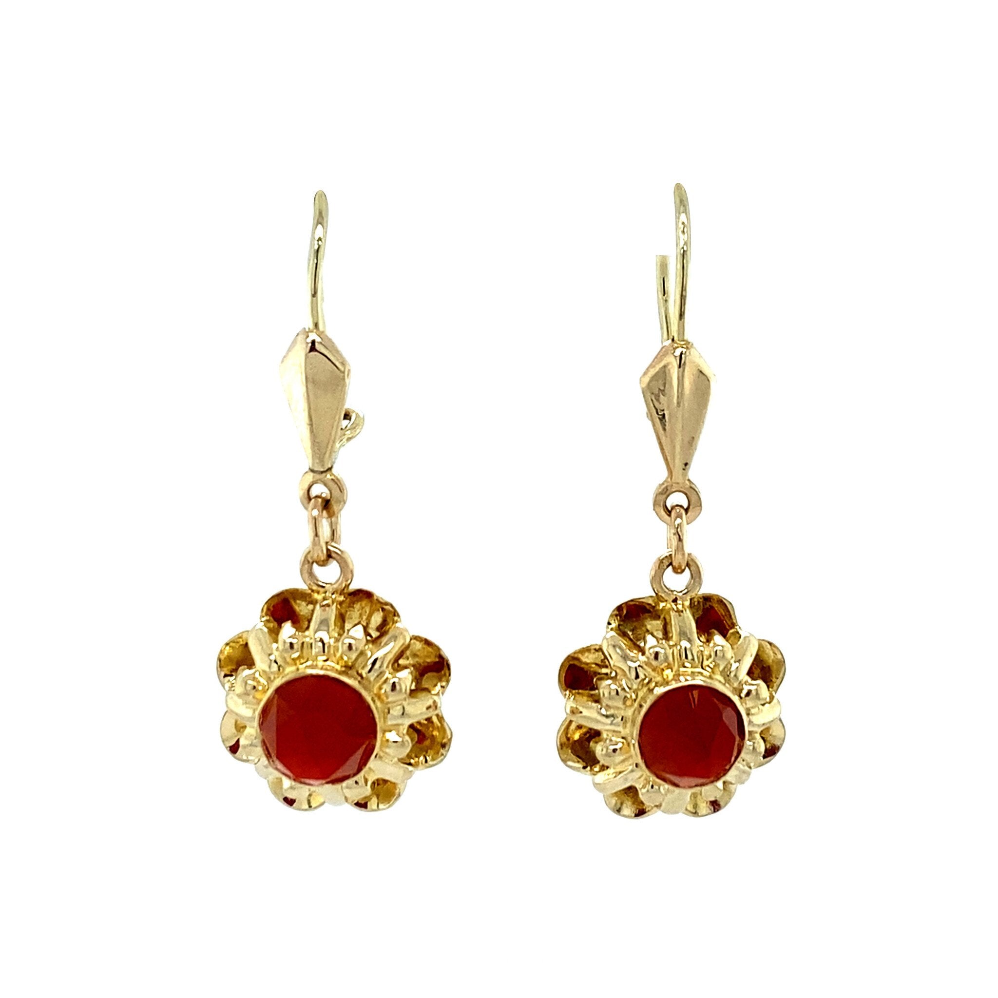 Vintage gold drop earrings with carnelian, 14 kt