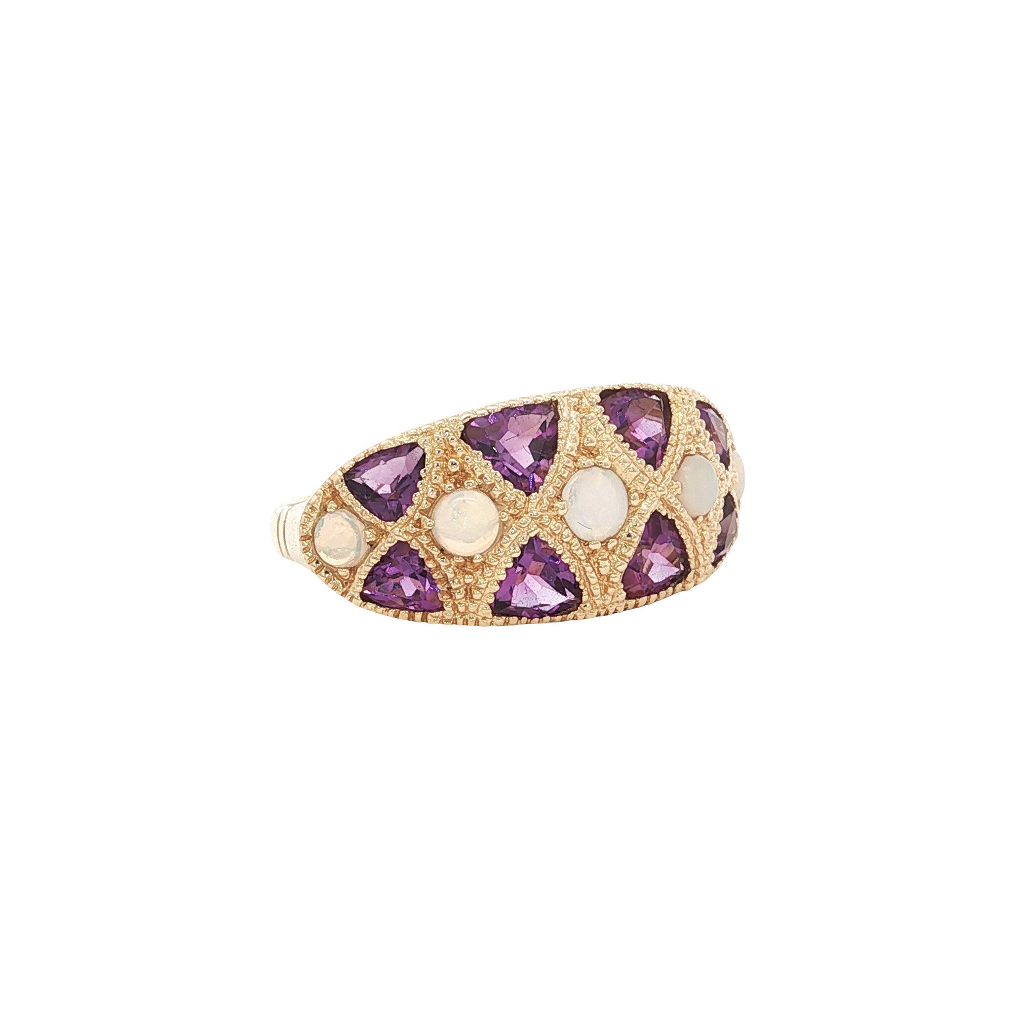 14 kt gold ring with opal and amethyst