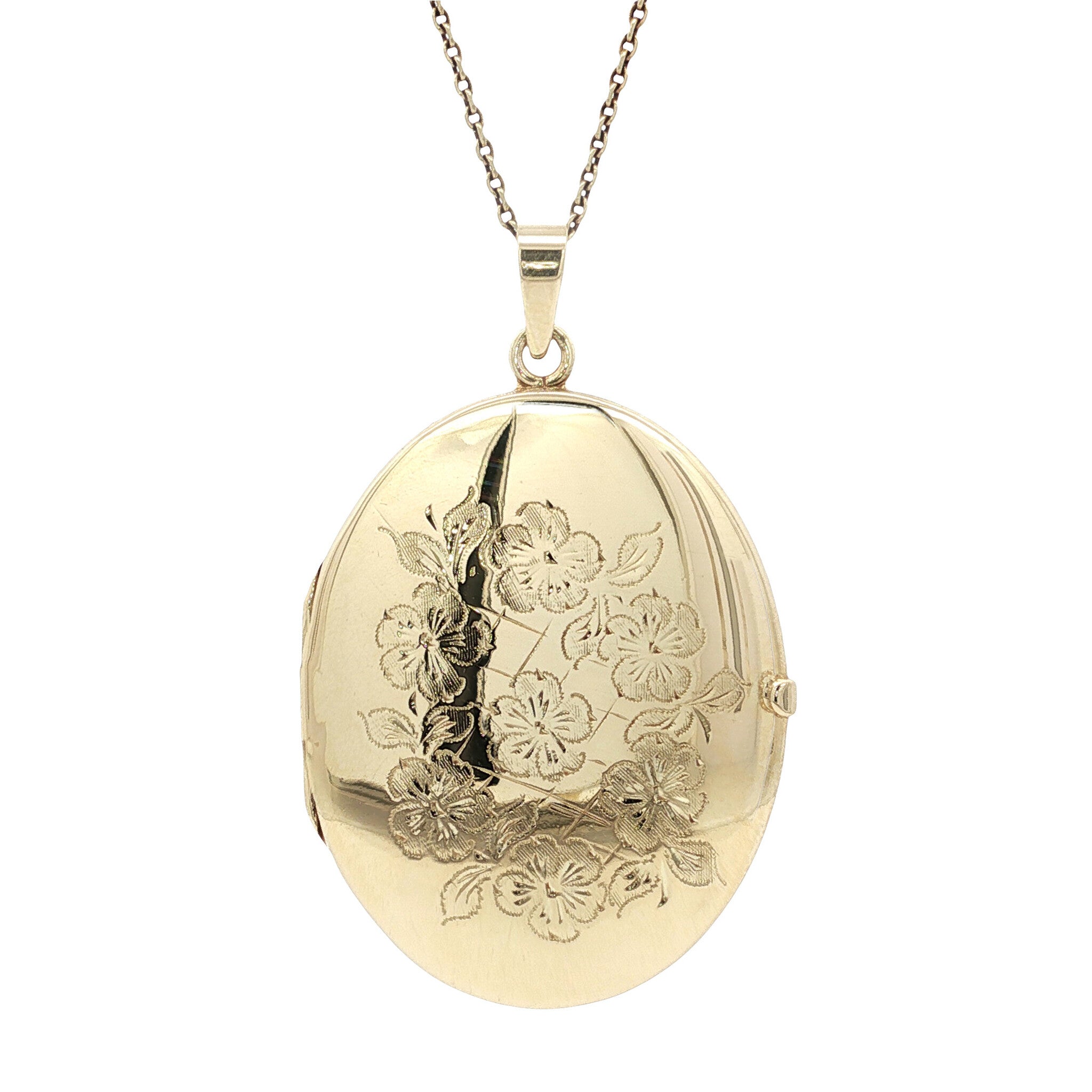 Gouden vintage medaillon met gravure 14 kt