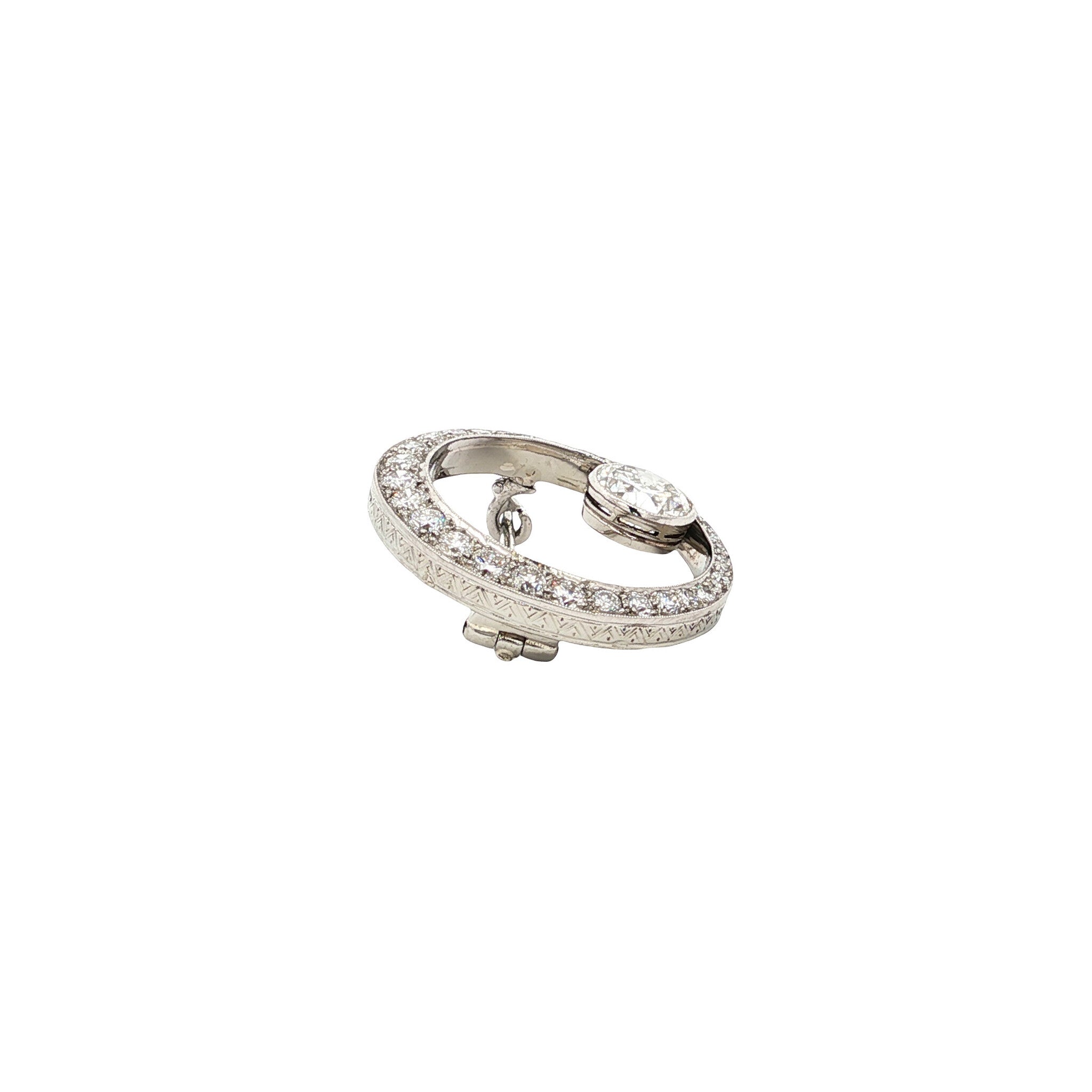 Vintage white gold brooch with diamond, 14 kt