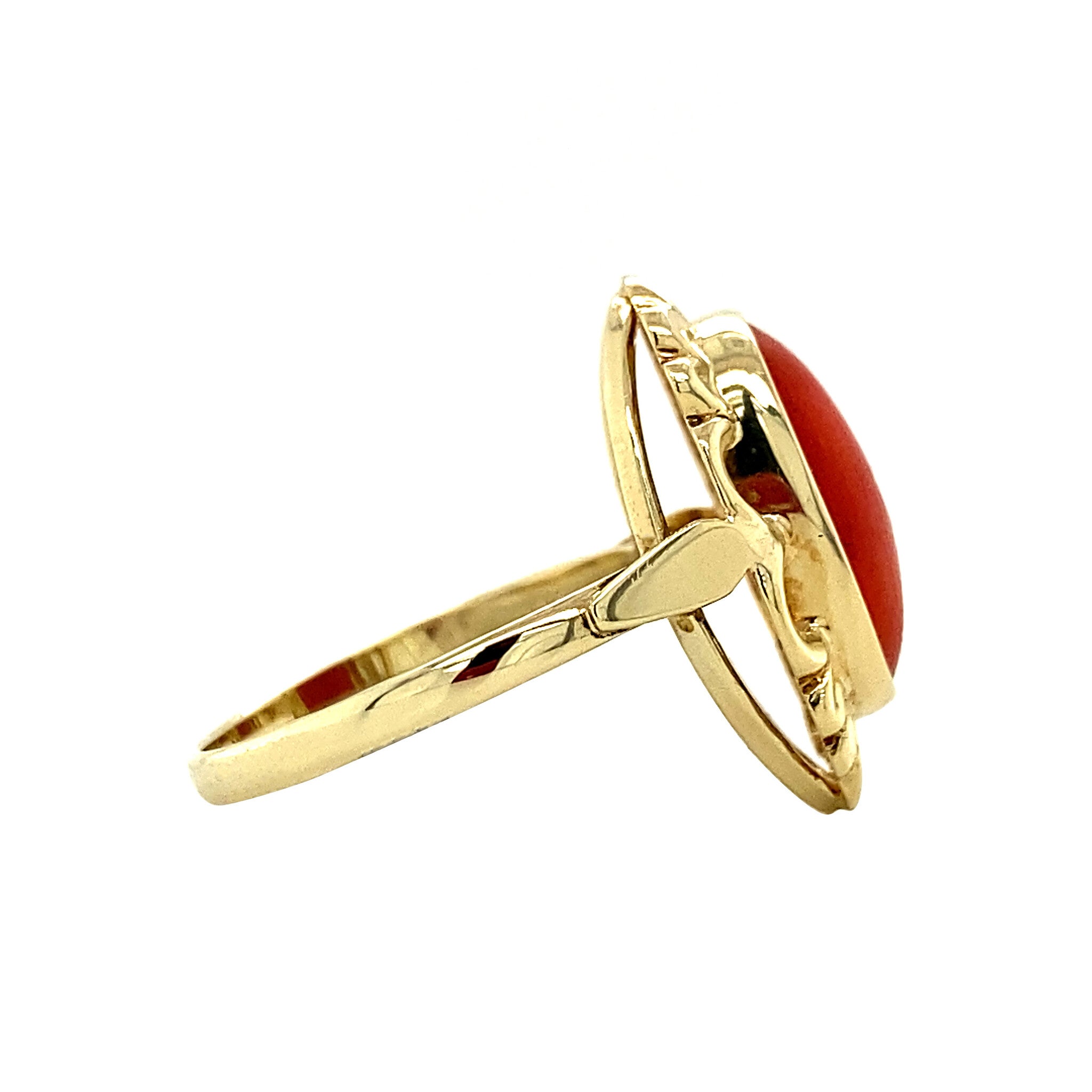 Gouden ring met bloedkoraal 14 krt