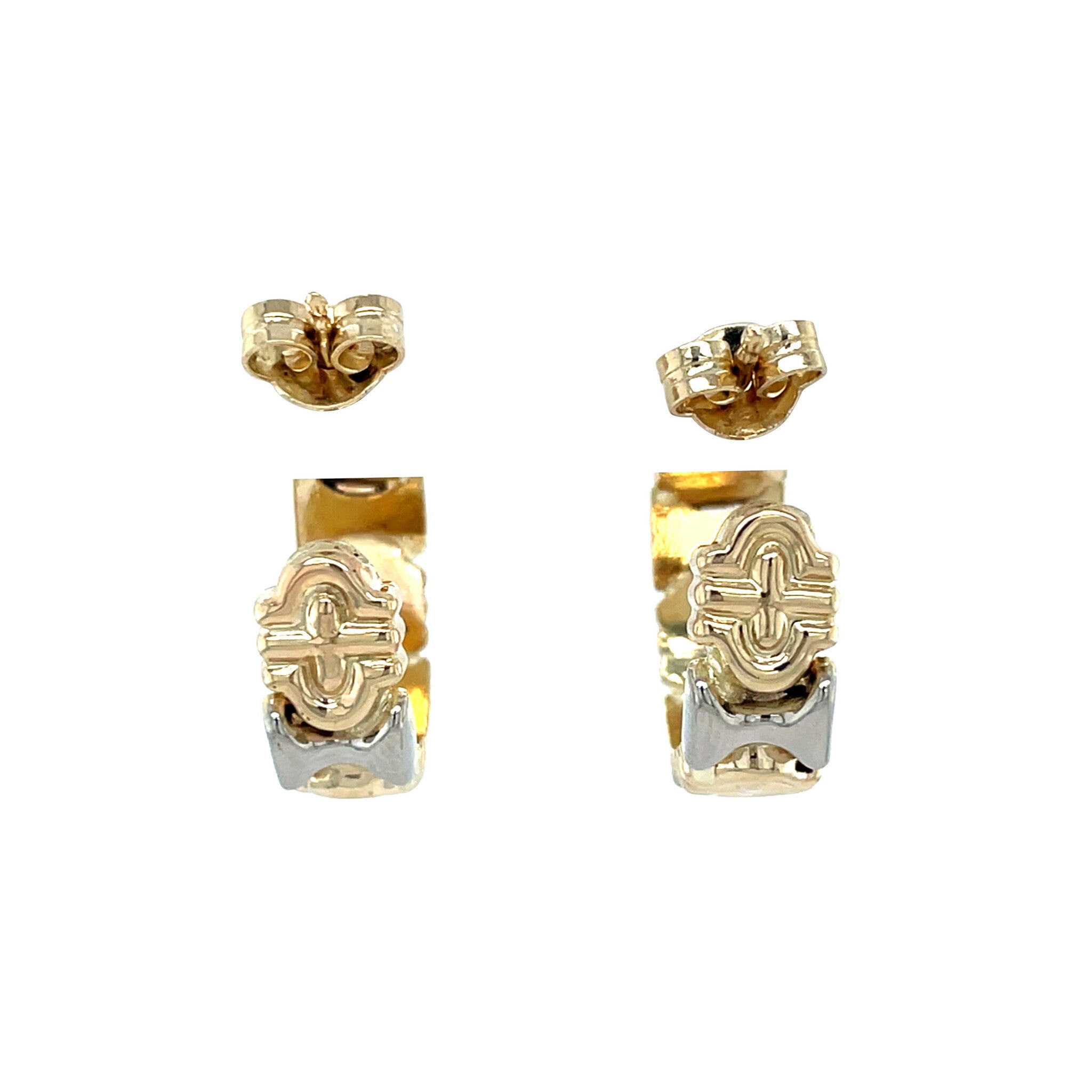 Bicolour vintage gold fantasy earrings 14 kt