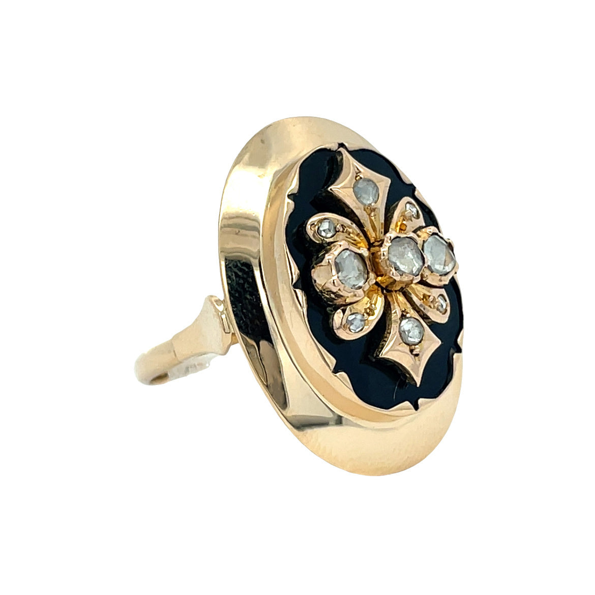 Gouden vintage ring met kleursteen en diamant 14 kt