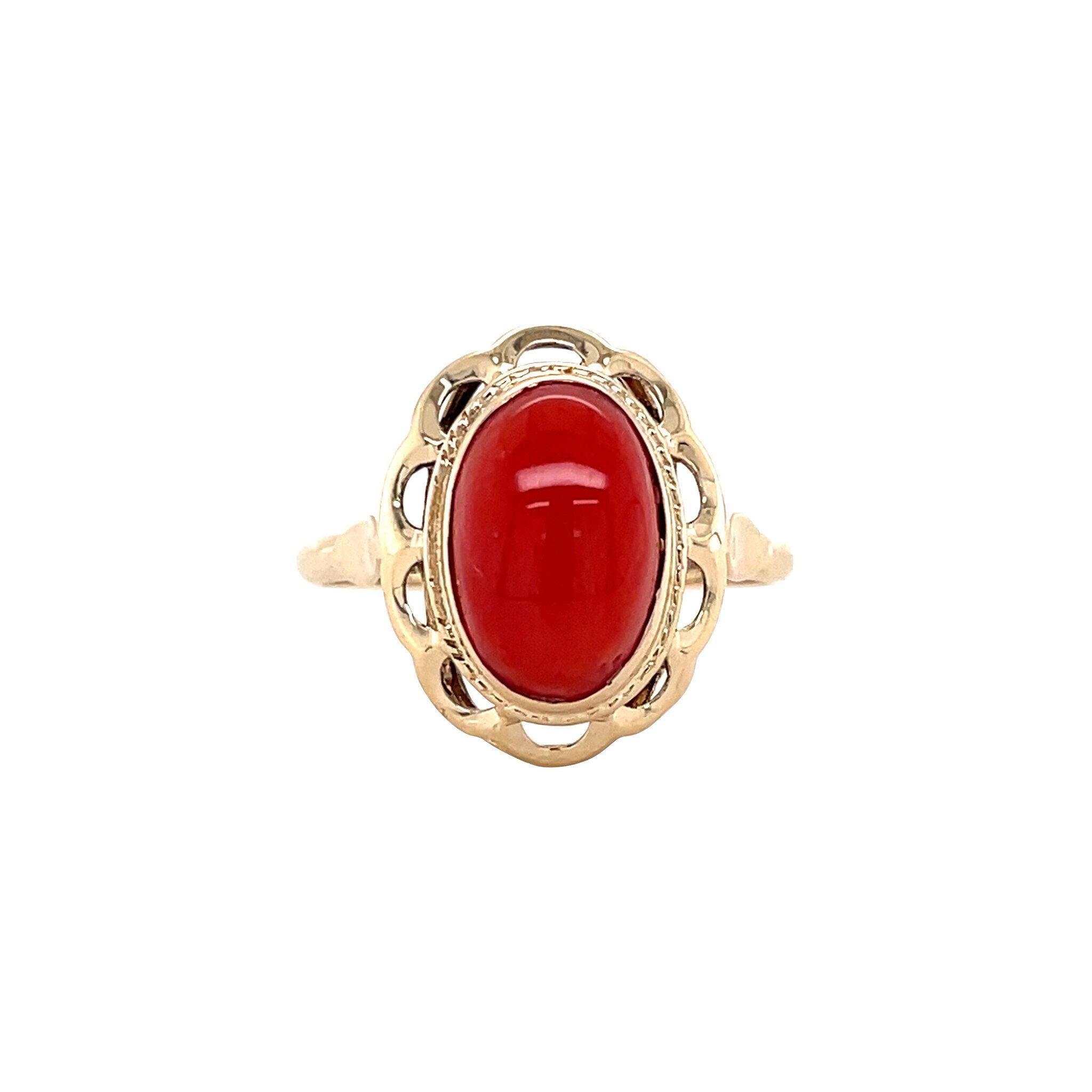 Gouden vintage ring met bloedkoraal 14 kt