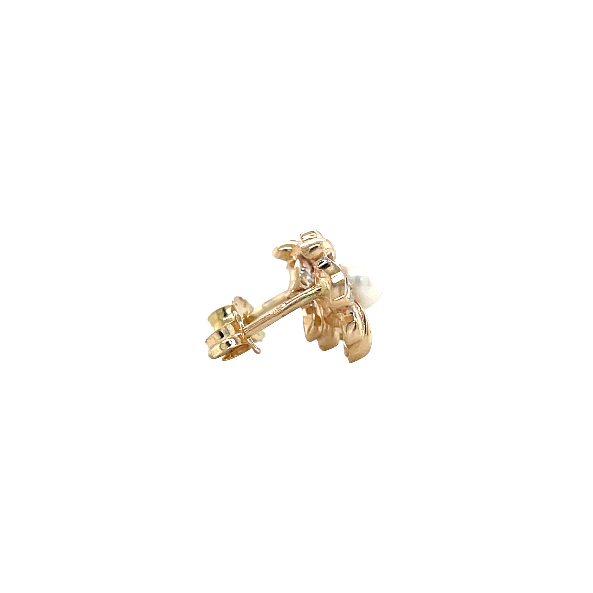 Gold vintage ear studs with pearl and diamond 14 krt