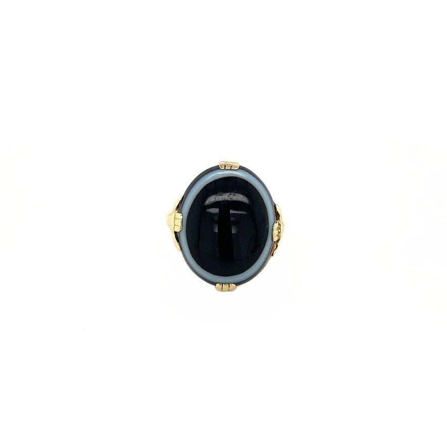 Gouden ring met streepagaat 14 krt