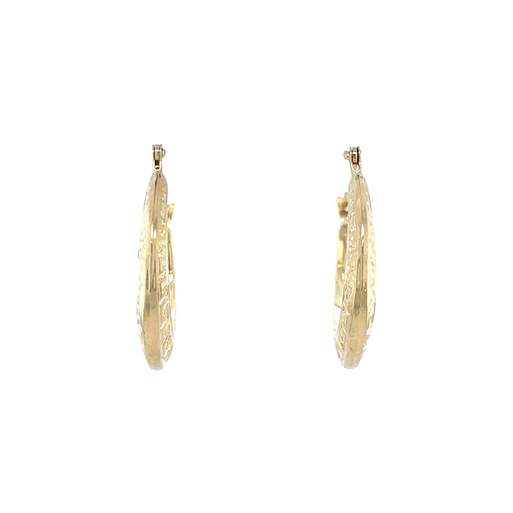 Vintage gold meander hoop earrings 14 kt