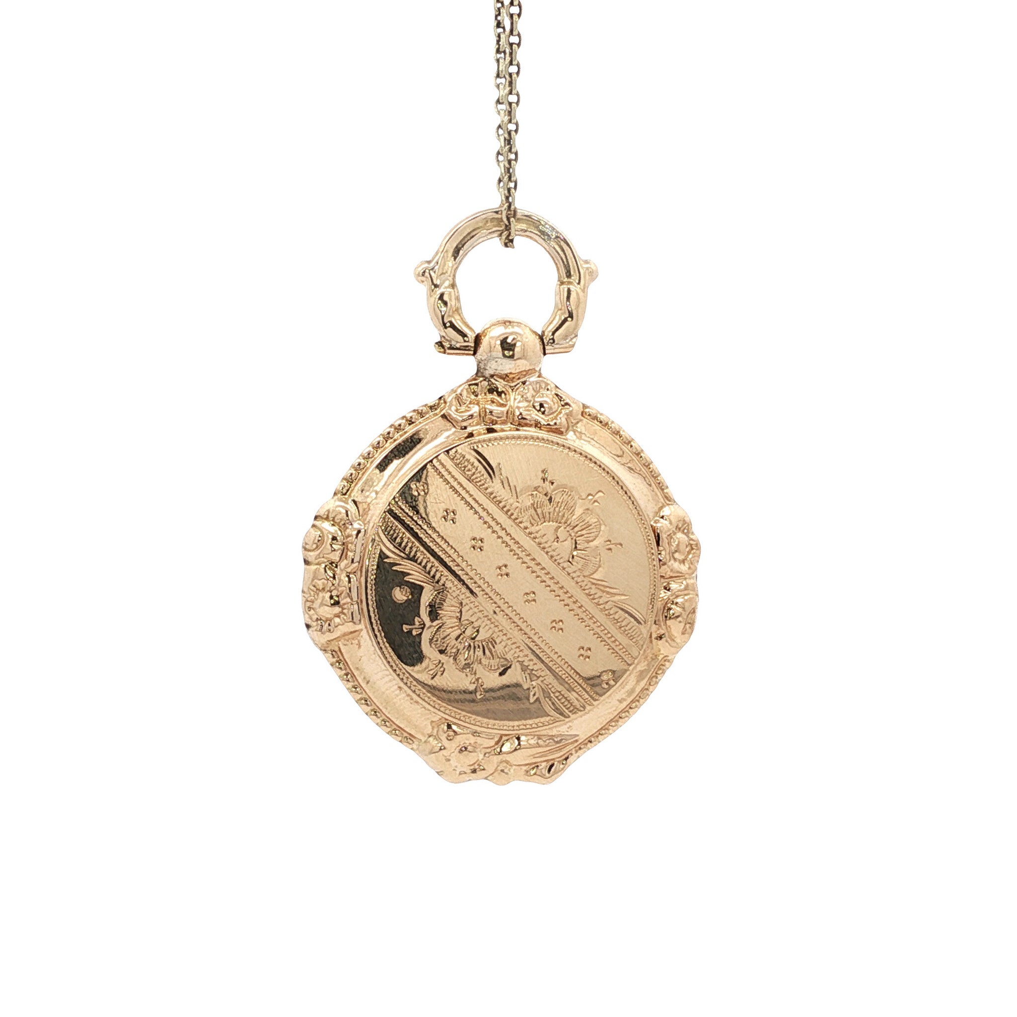 Vintage medaillon met gravure 12 kt