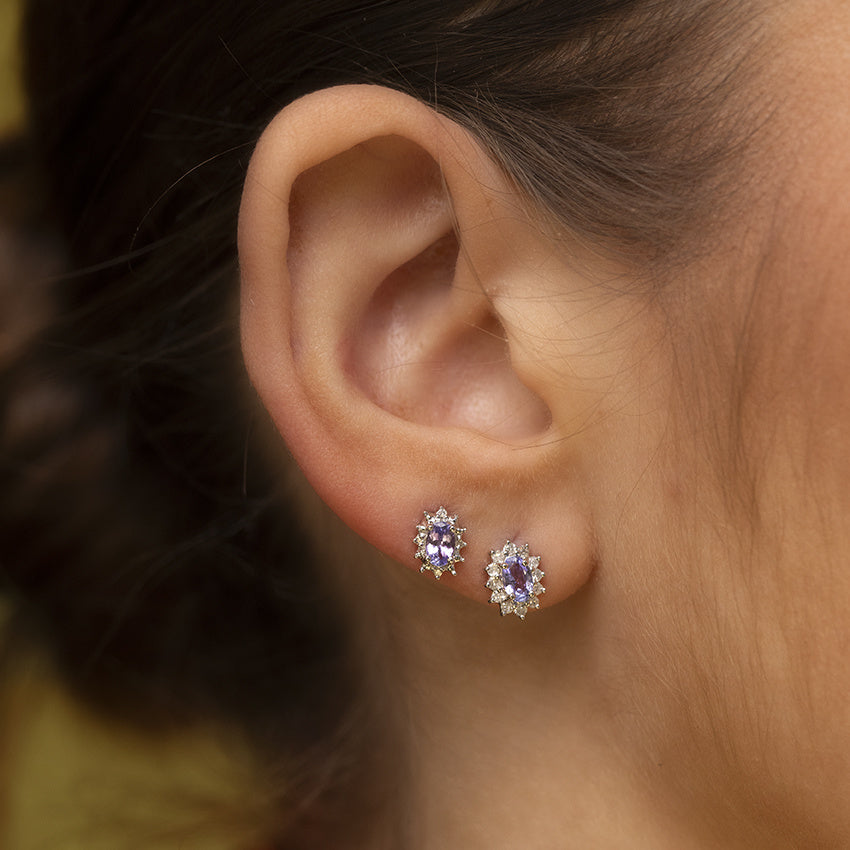 Oorbellen met tanzaniet en diamant 9 kt