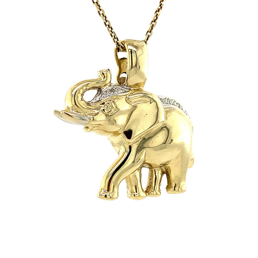 Gouden olifant hanger met diamant 14 krt