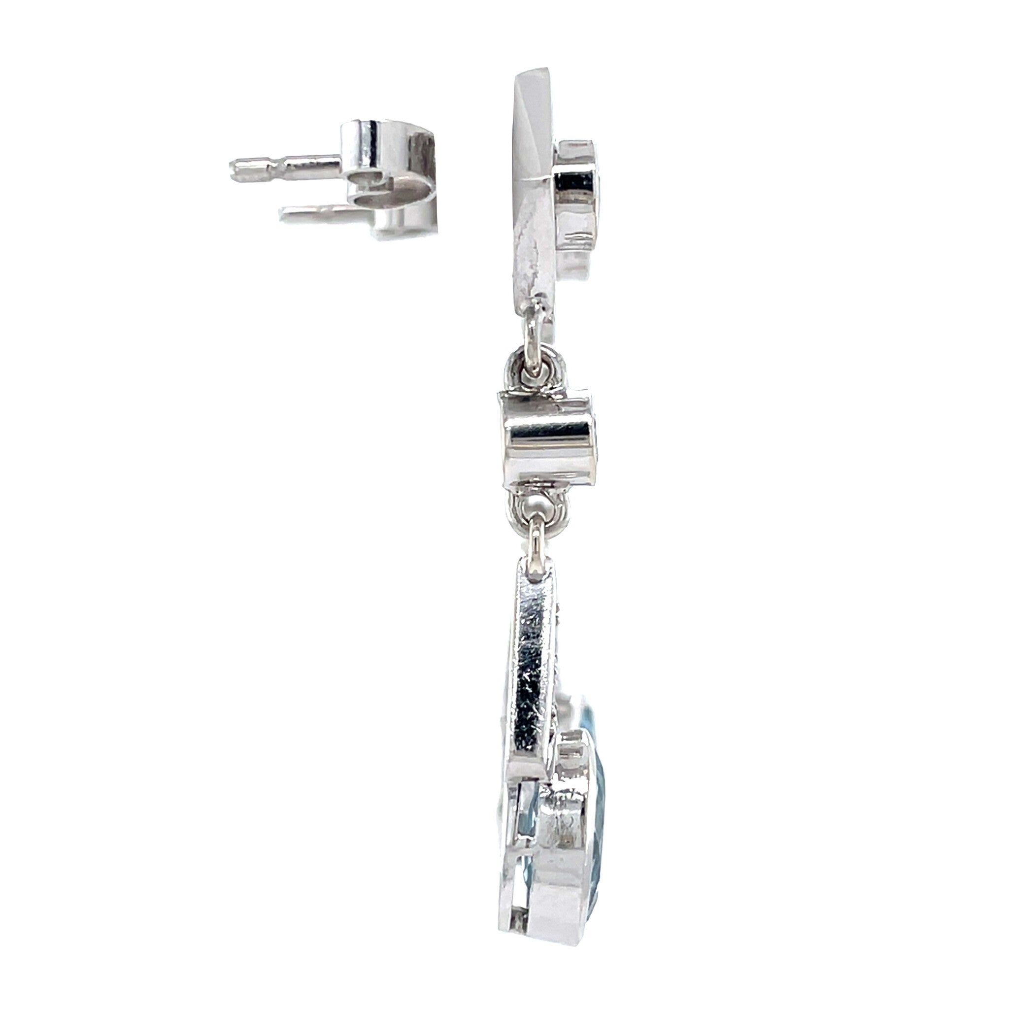 White gold vintage stud earrings with aquamarine and diamond 14 kt