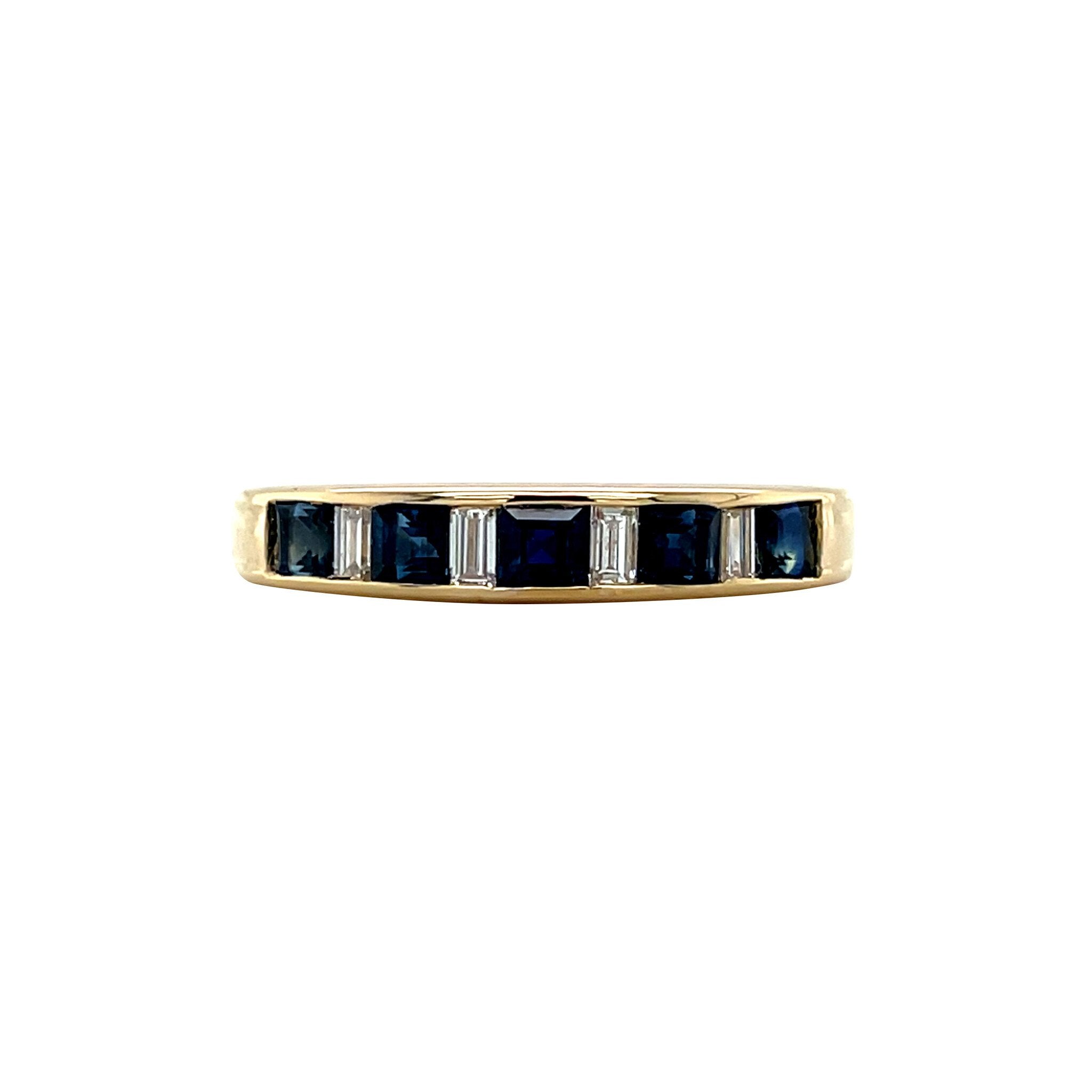 Vintage gold mémoire ring with sapphire and diamond, 18 kt