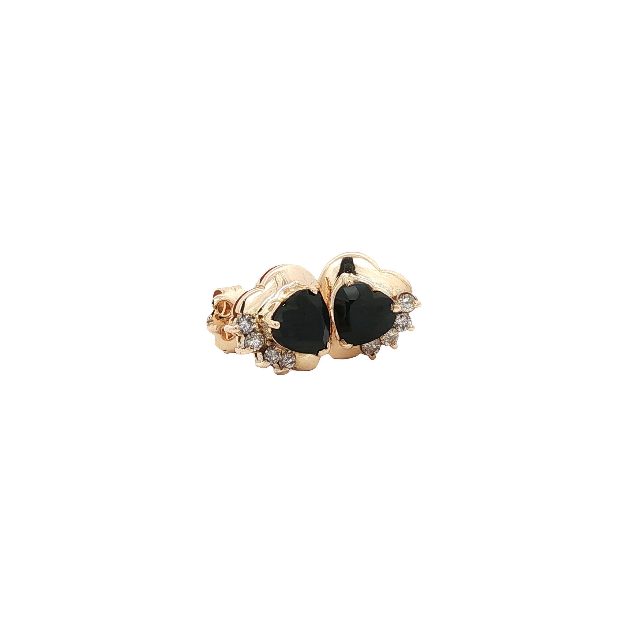14 kt gold heart stud earrings with sapphire and diamond