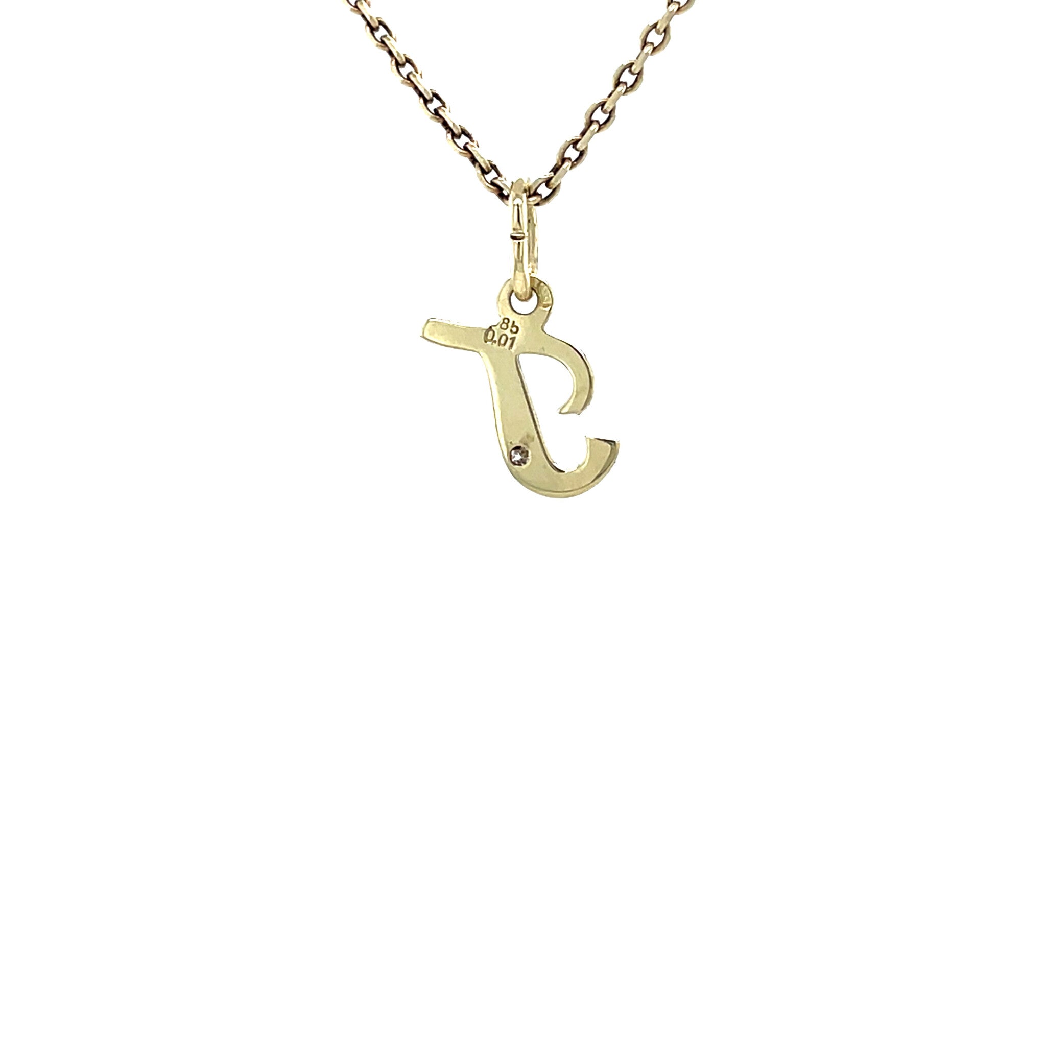 Gold vintage letter T pendant with diamond 14 krt