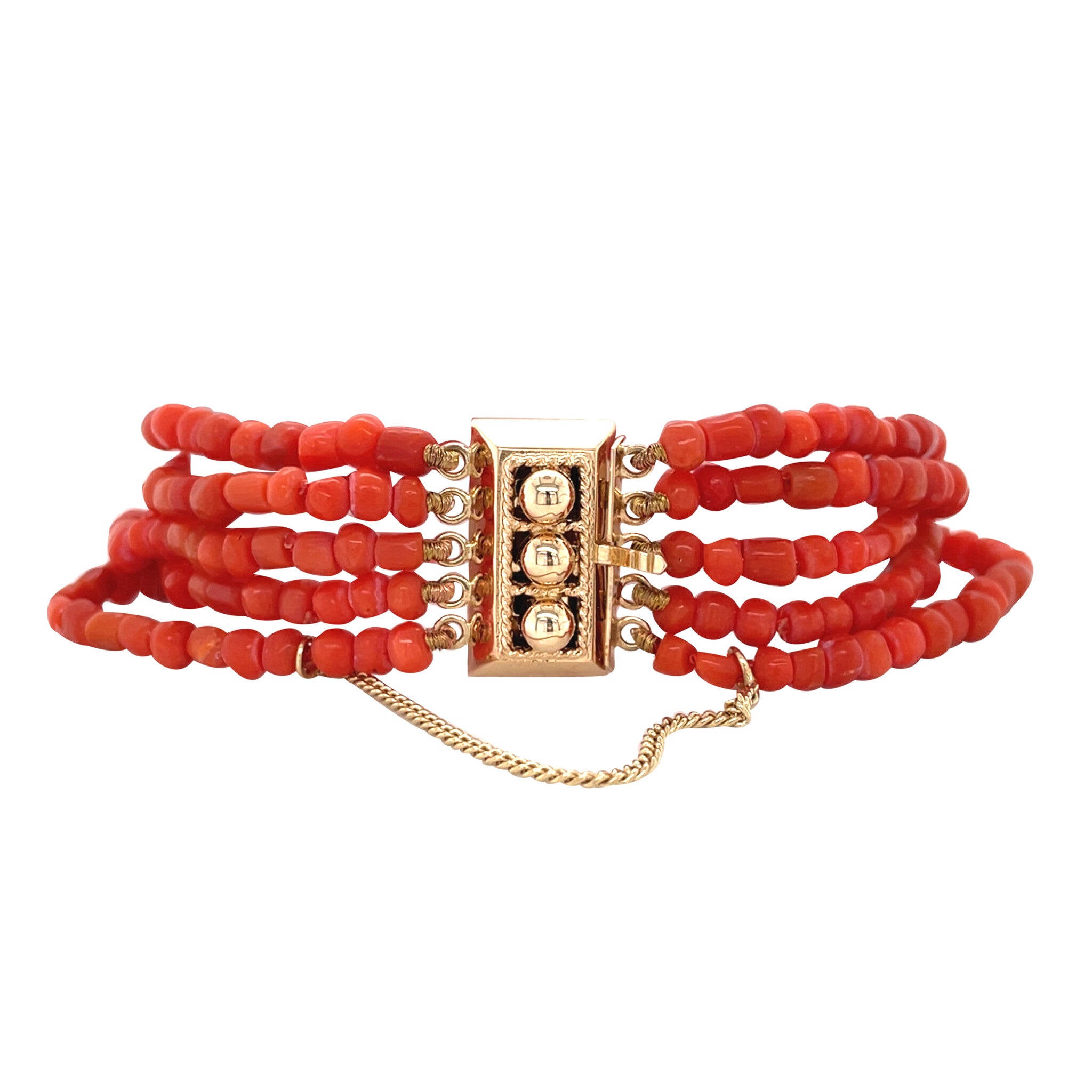 Vintage bloedkoraal armband met siersluiting 14 krt