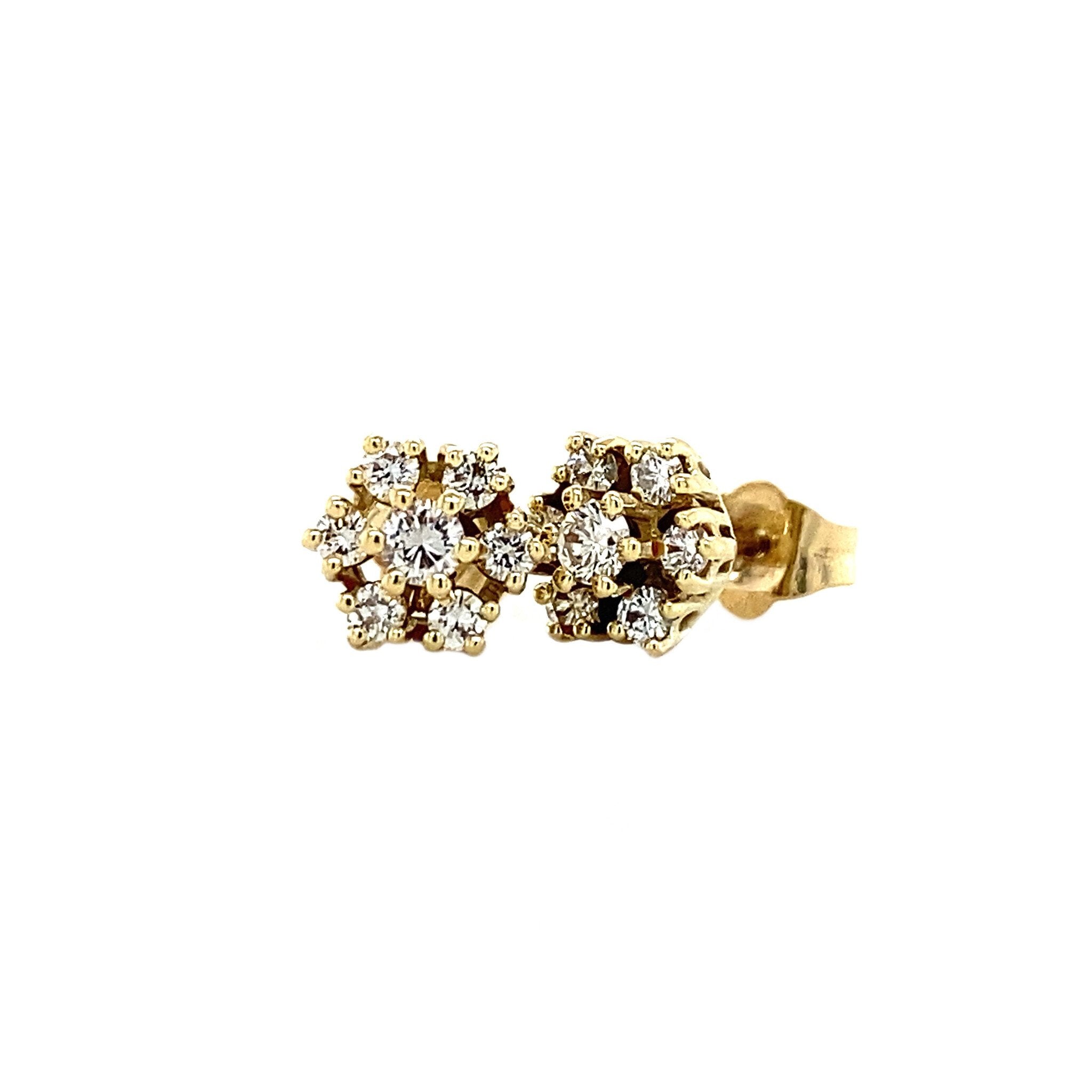 14 kt gold halo stud earrings with diamond