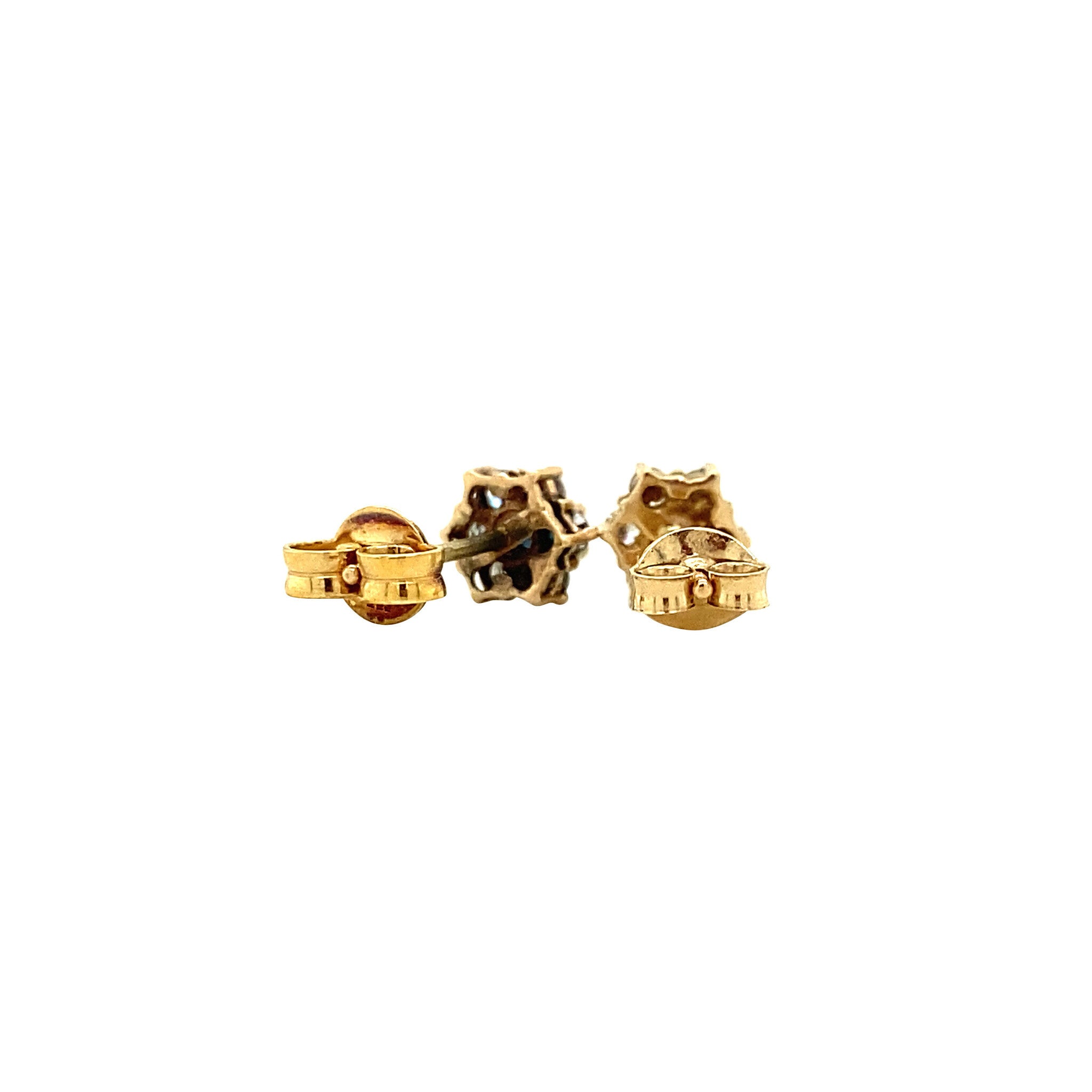 14 kt gold halo stud earrings with sapphire and cubic zirconia