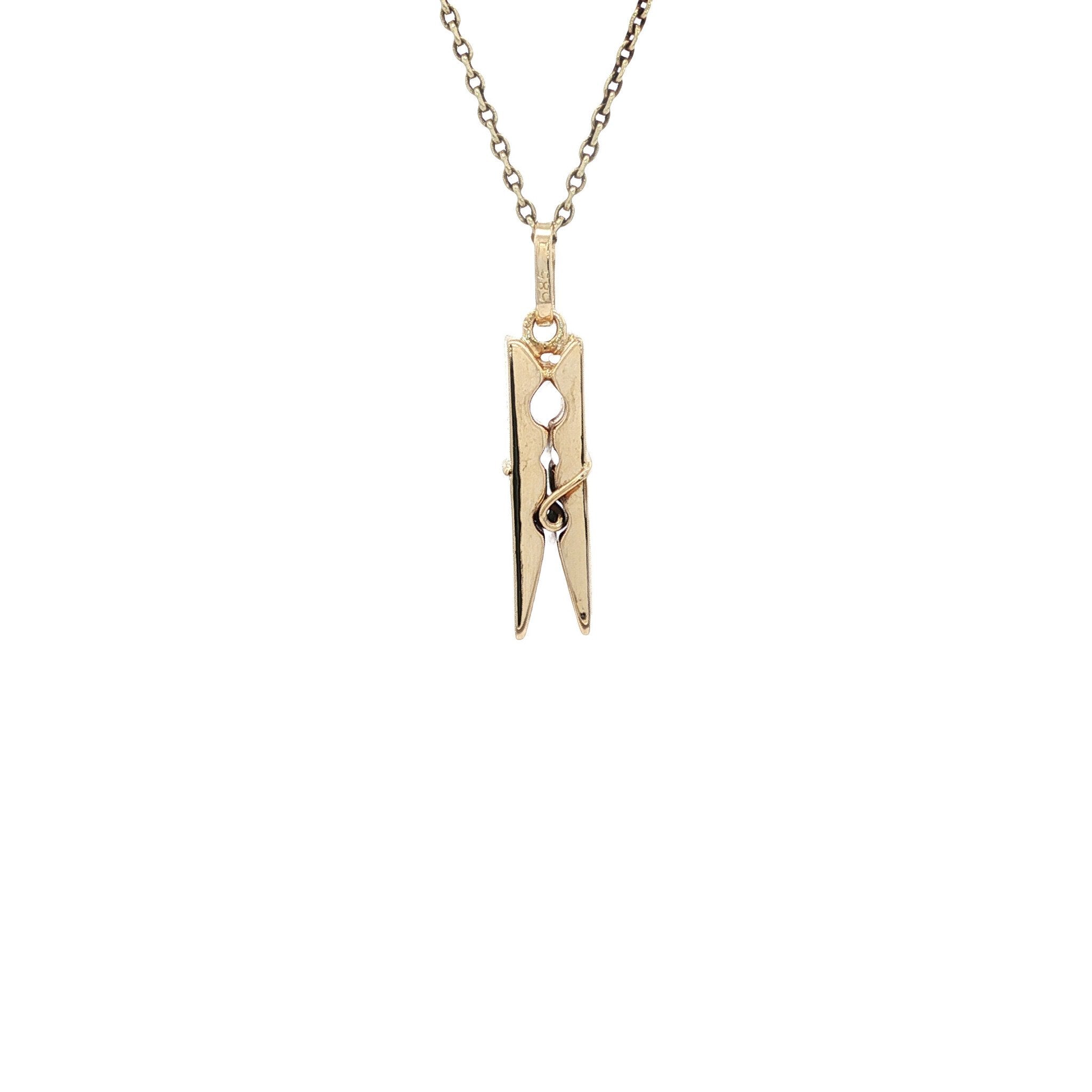 Gouden vintage knijper hanger 14 kt