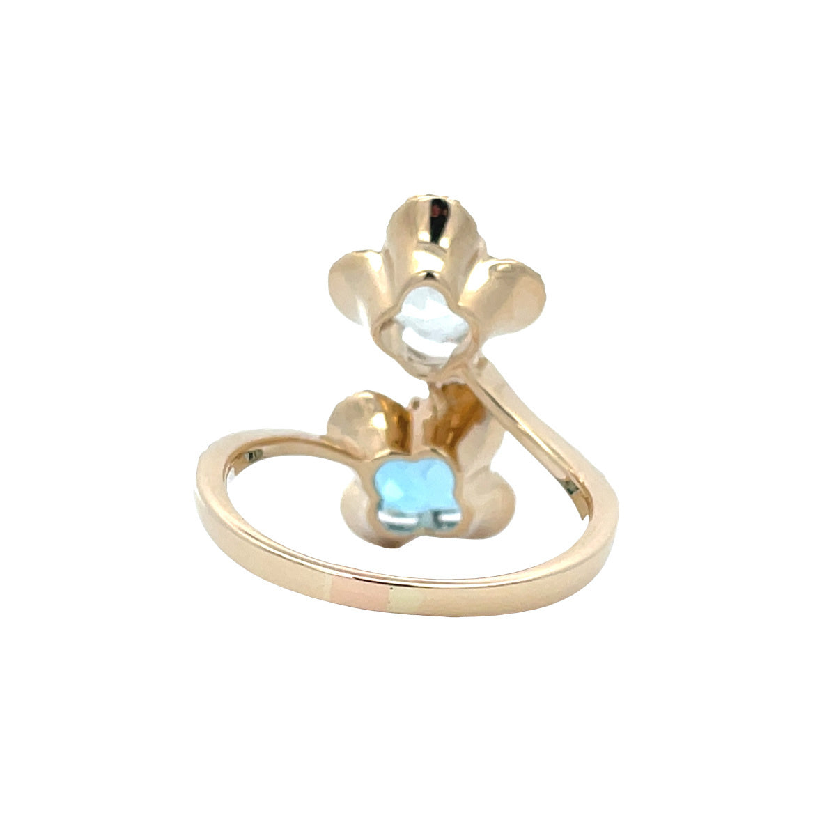 Vintage gold entourage ring with topaz and prasiolite, 14 kt