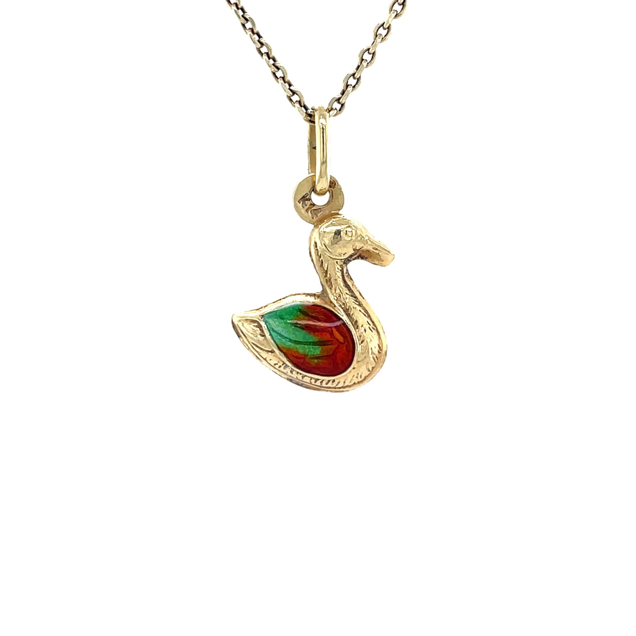 Vintage gold swan with enamel, 14 kt