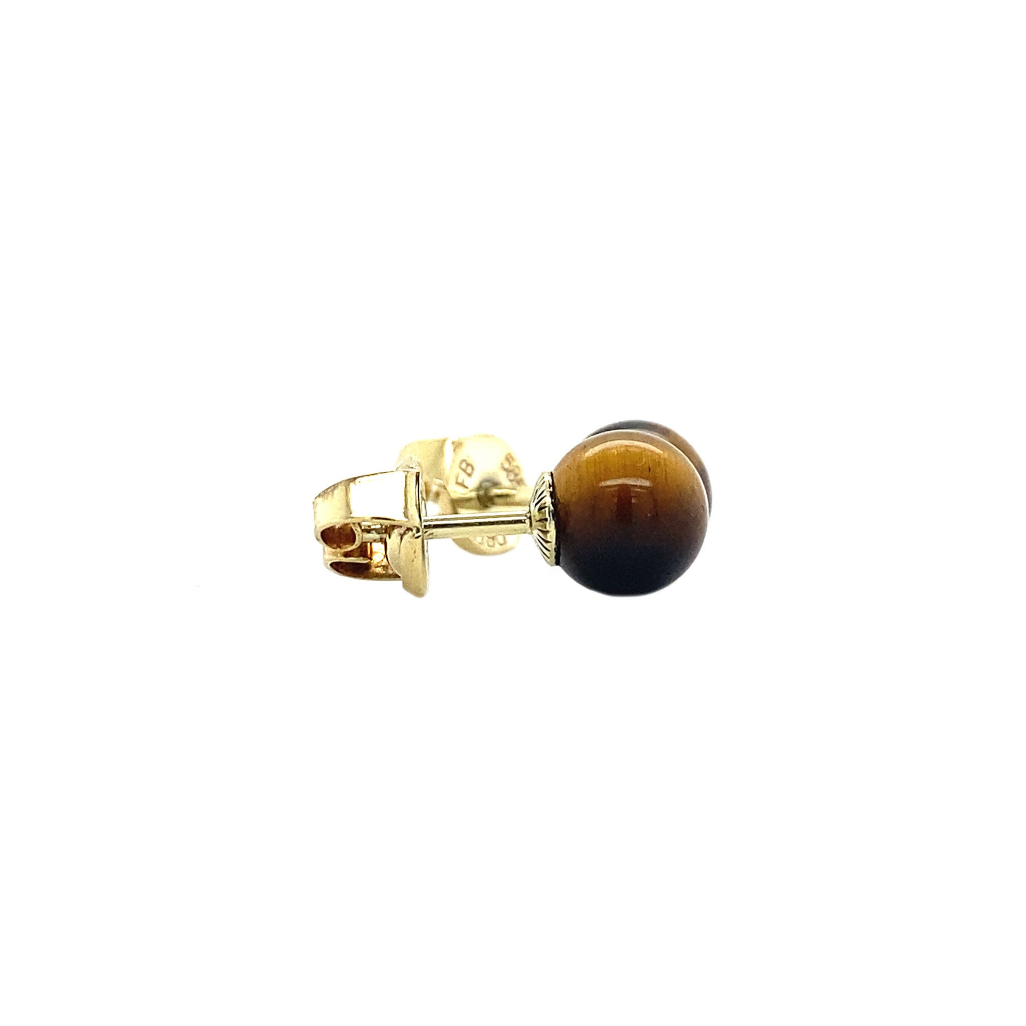 Gold stud earrings with tiger's eye, 14 kt