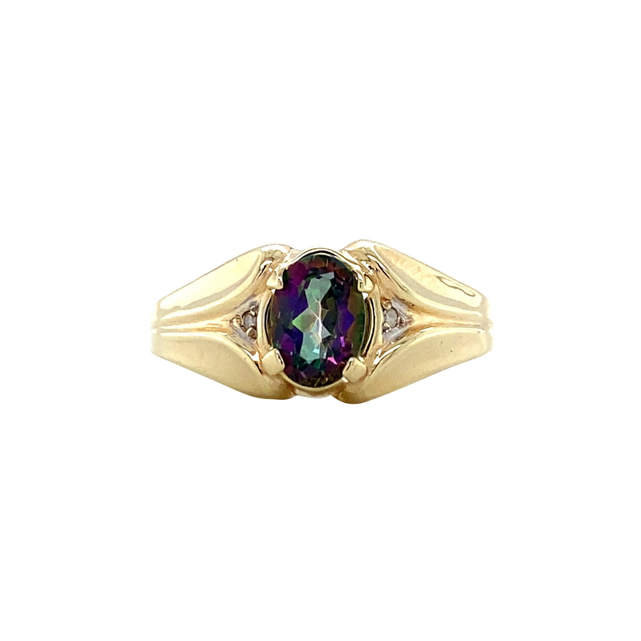 Vintage ring with mystic topaz and diamond 8 kt
