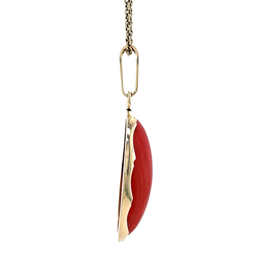 Gouden vintage hanger met bloedkoraal 14 krt