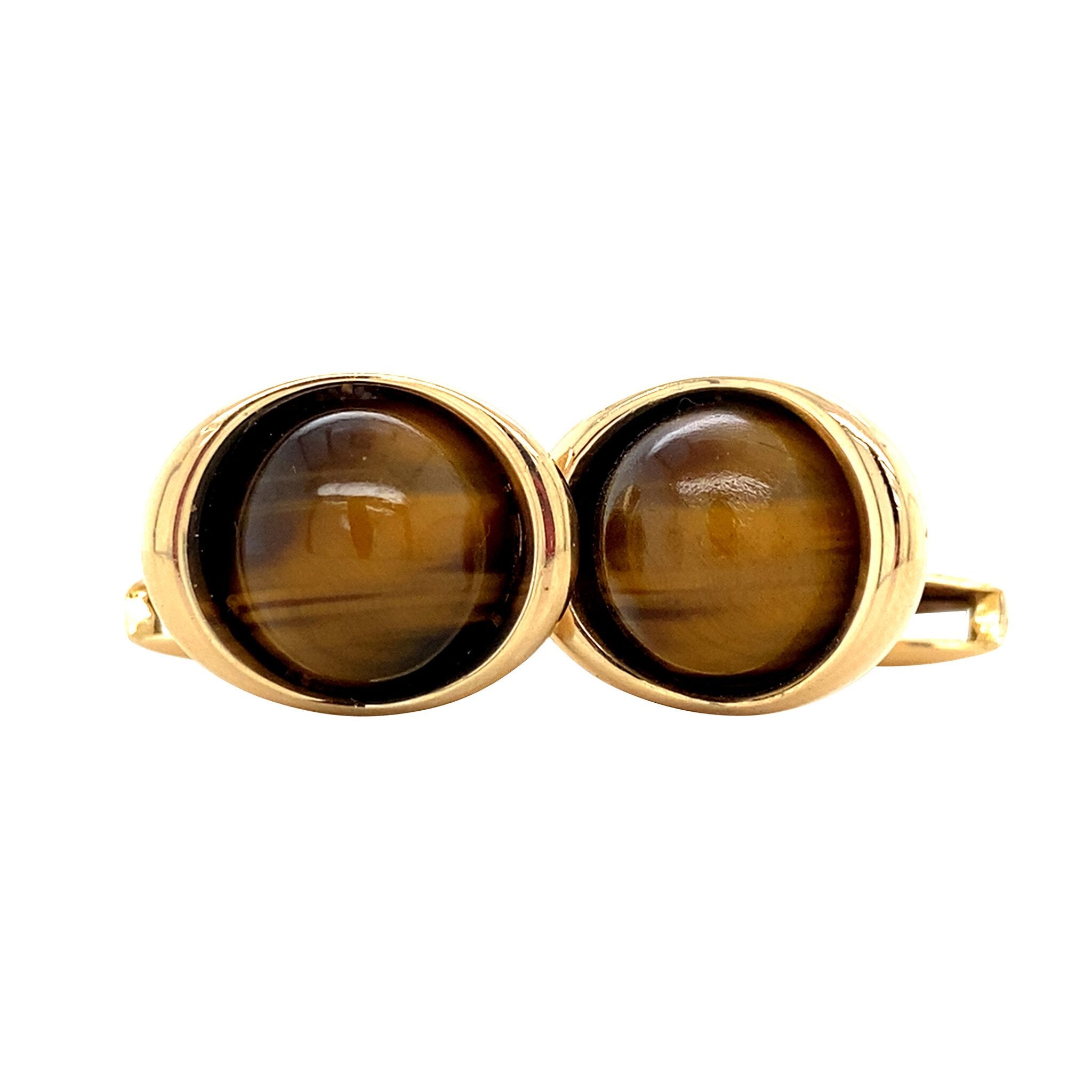 Gouden manchetknopen met tijgeroog 18 krt