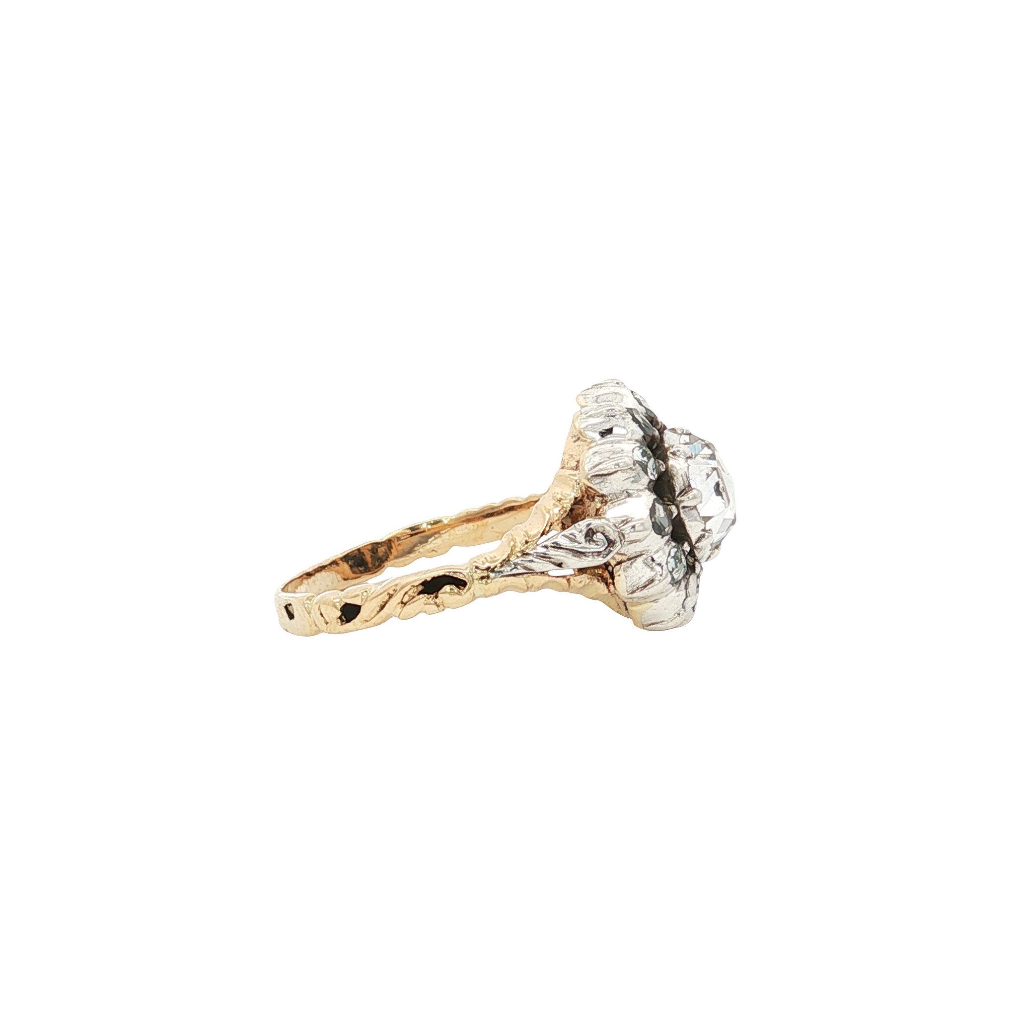 Gouden vintage entourage ring met roosdiamant 14 kt/925