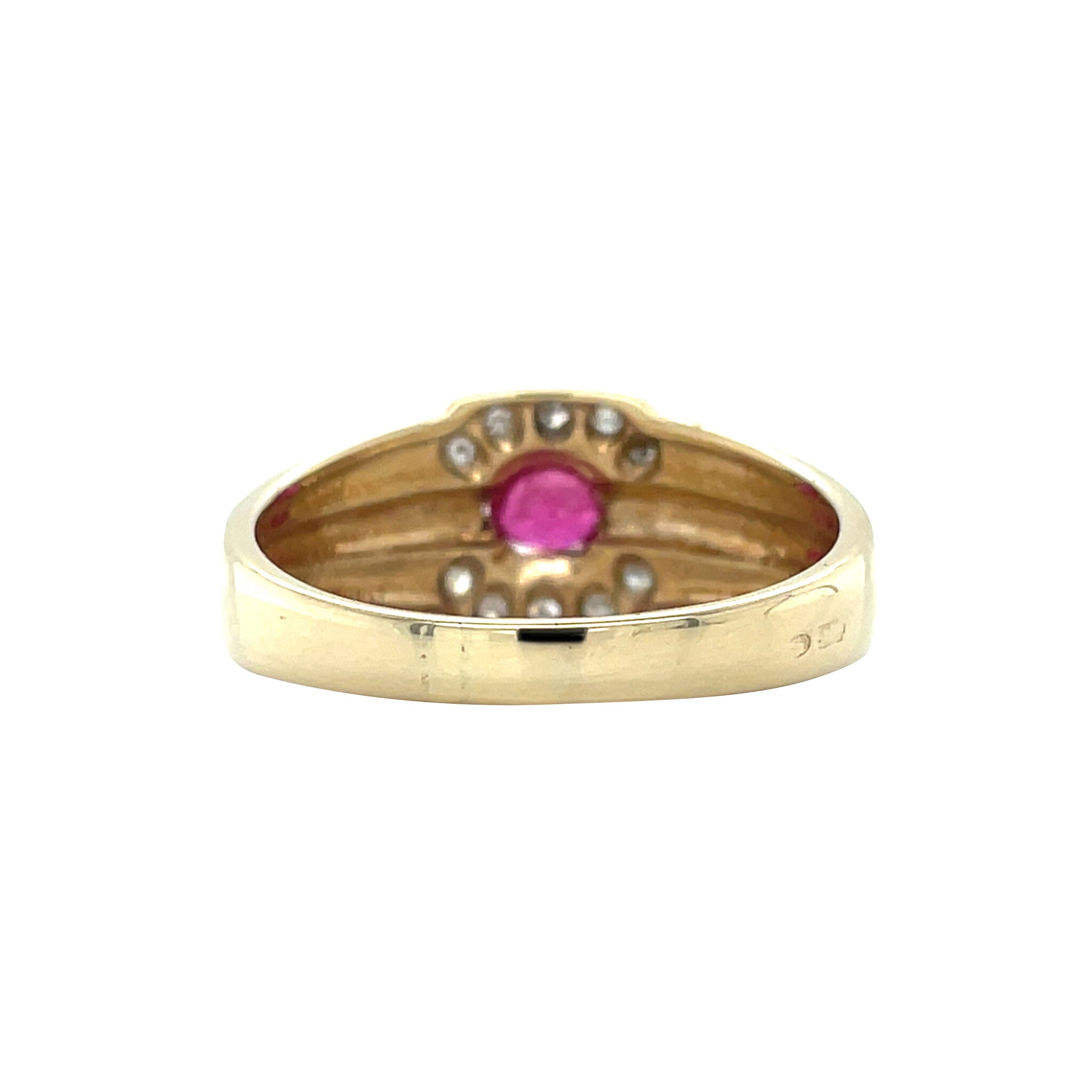 Gouden vintage ring met robijn en diamant 14 kt