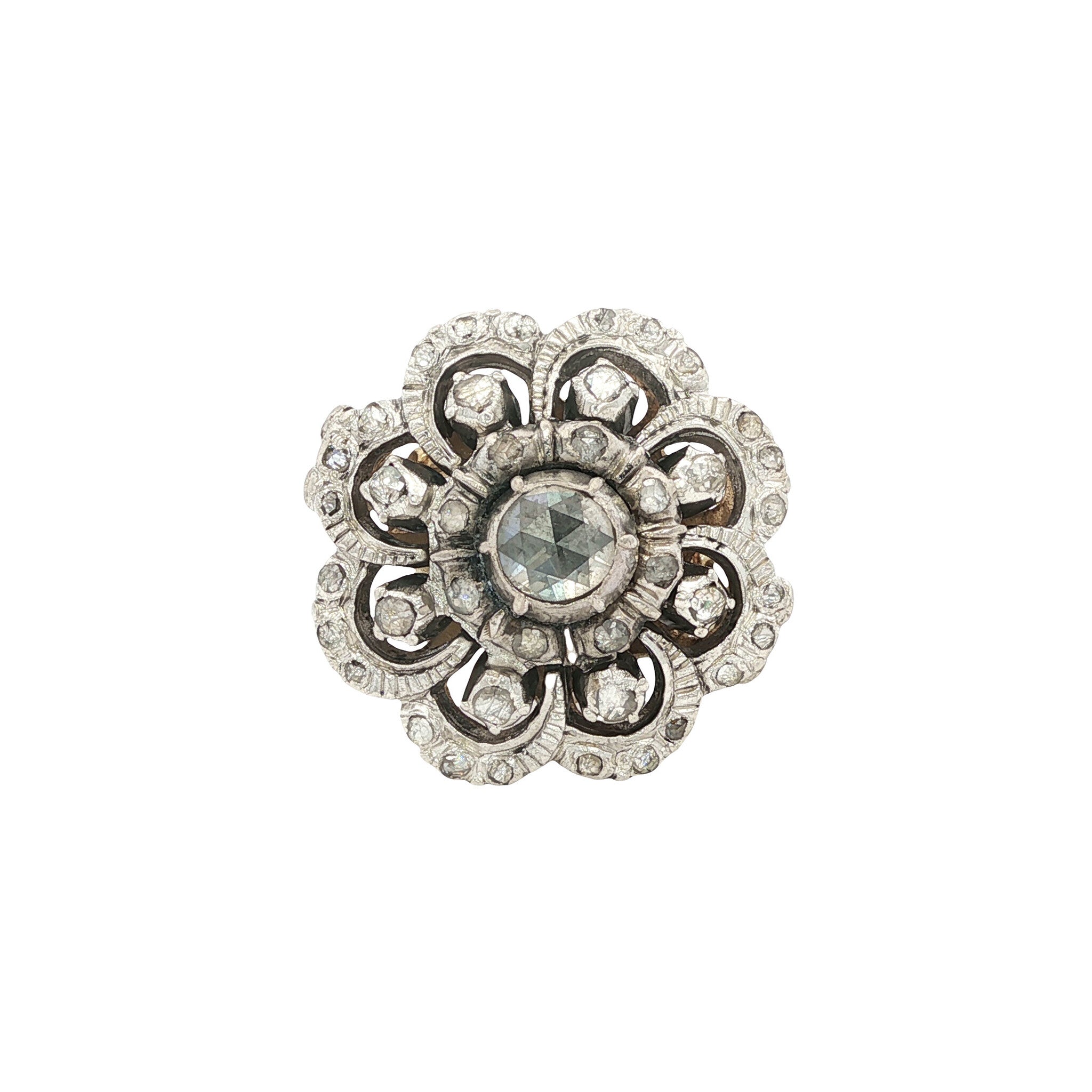 Gouden vintage entourage ring met roosdiamant 14 krt/925