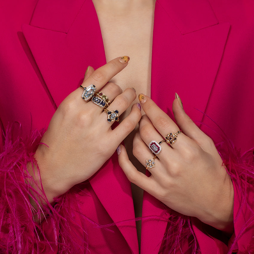 Gouden ring met granaat en parel 14 kt