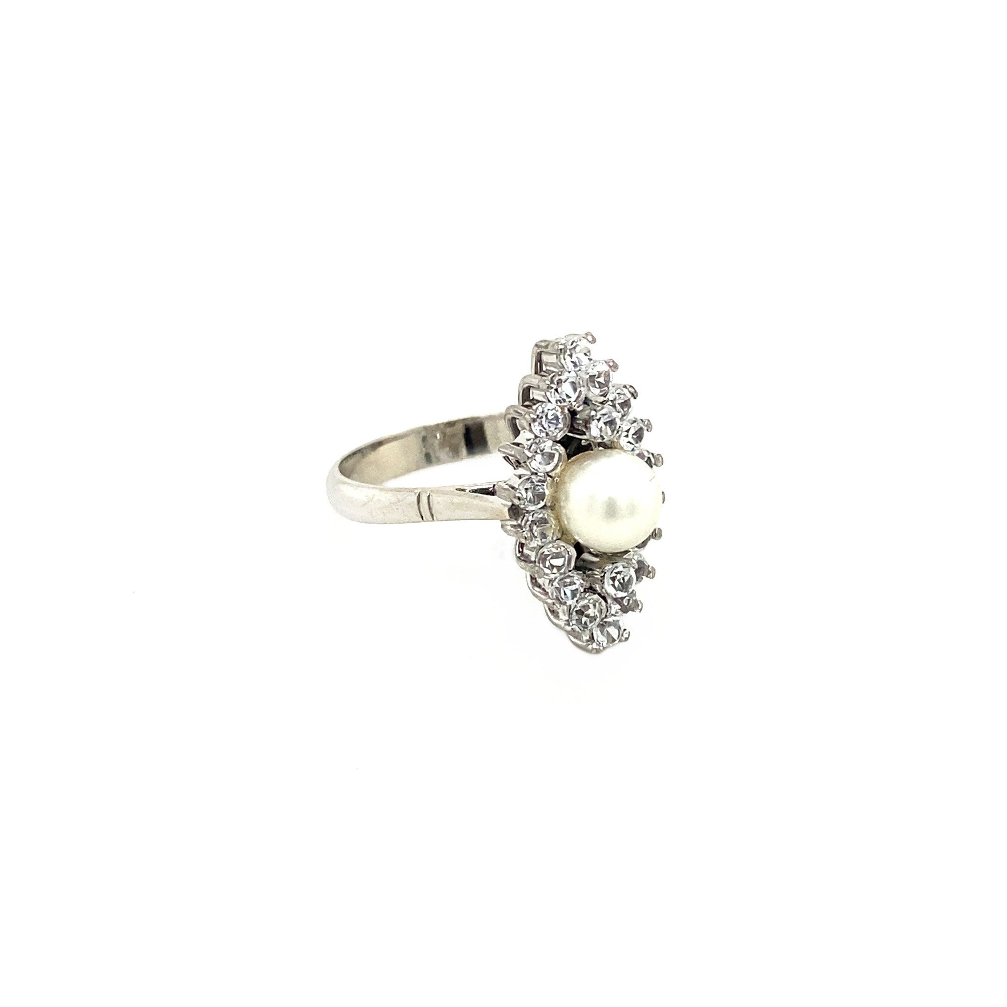 Witgouden marquise ring met parel en zirkonia 14 krt