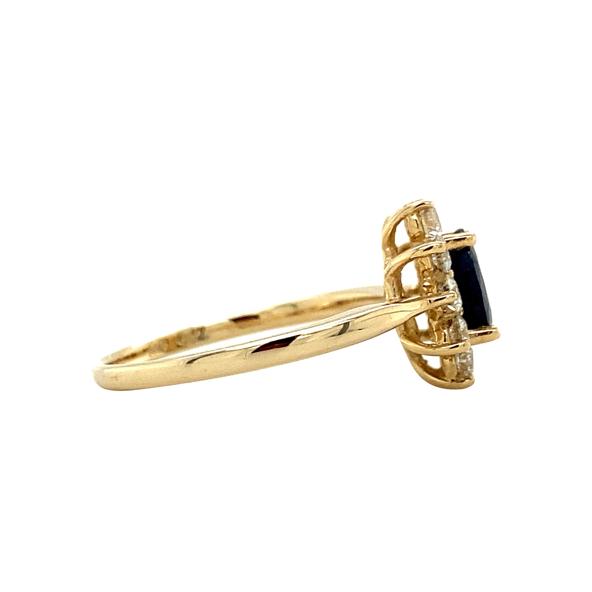 Gouden entourage ring met natuurlijke saffier en diamant 14 krt