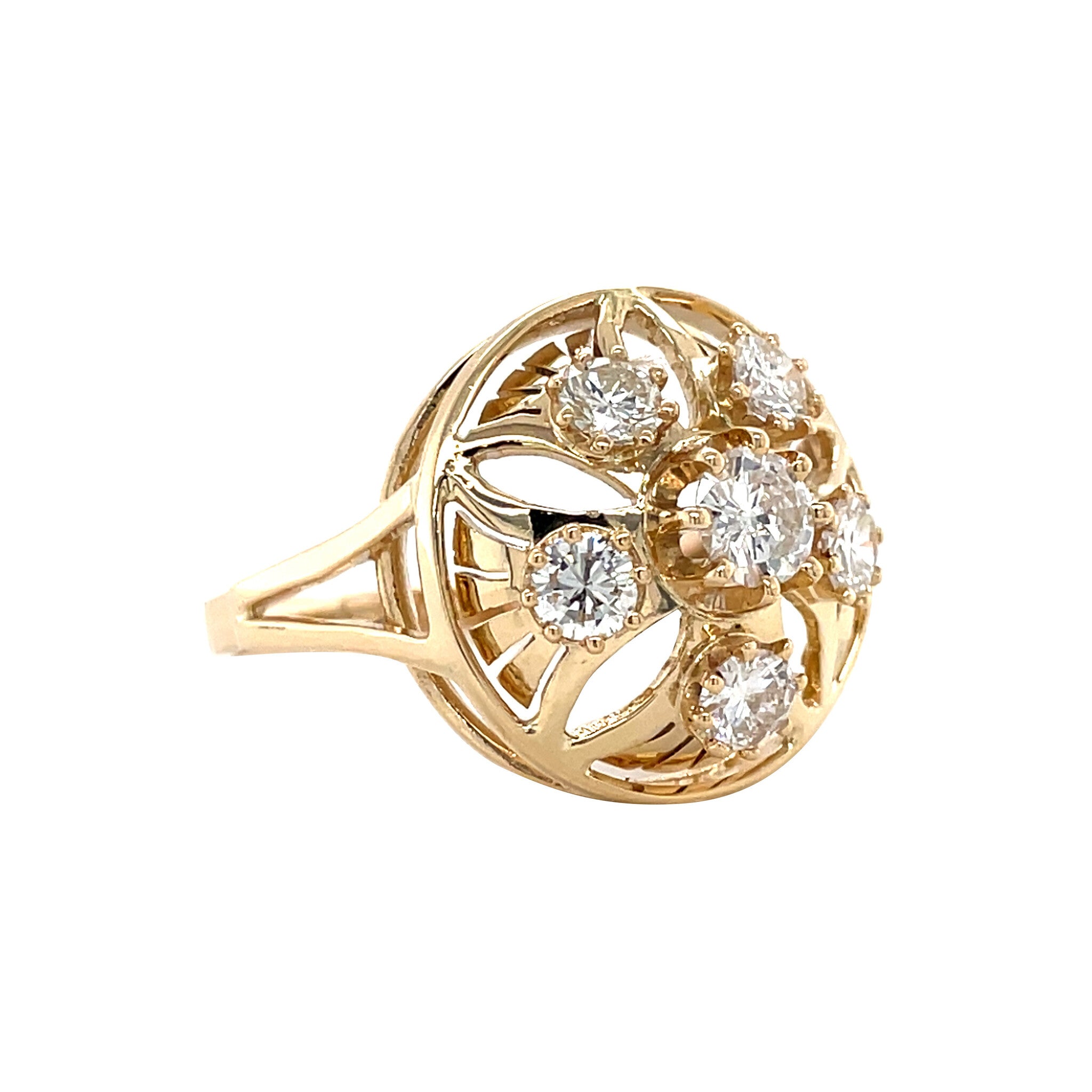 Gouden vintage entourage ring met diamant 14 krt