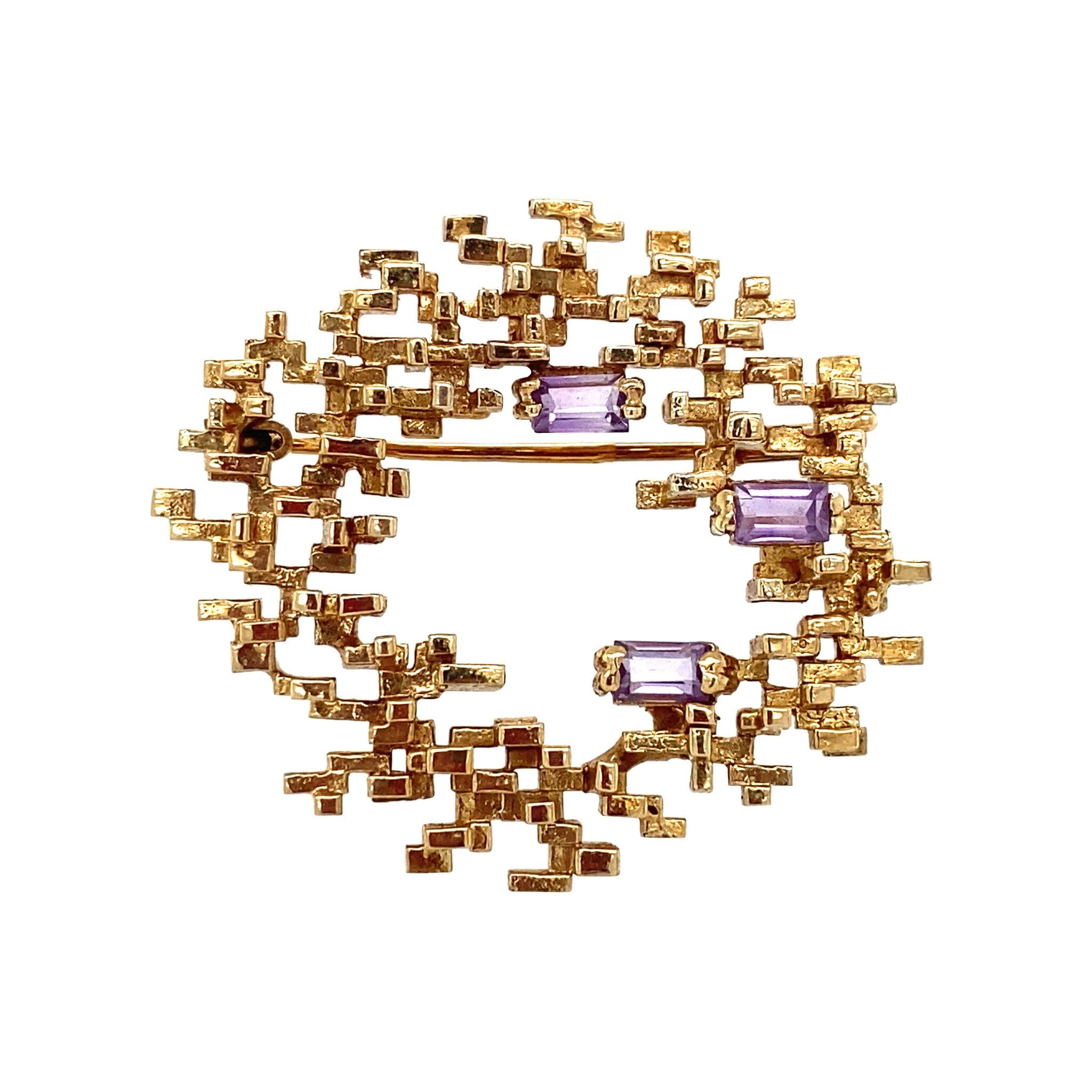 Gouden broche met amethist 14 krt