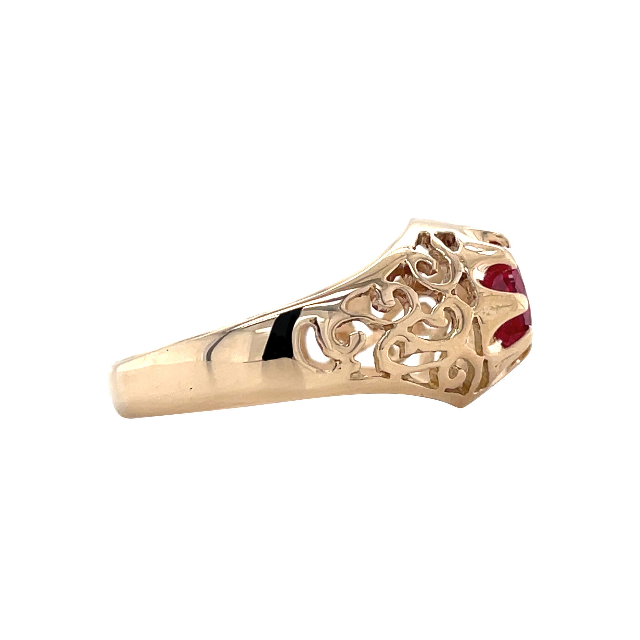 Vintage rose gold ring with ruby, 12 kt