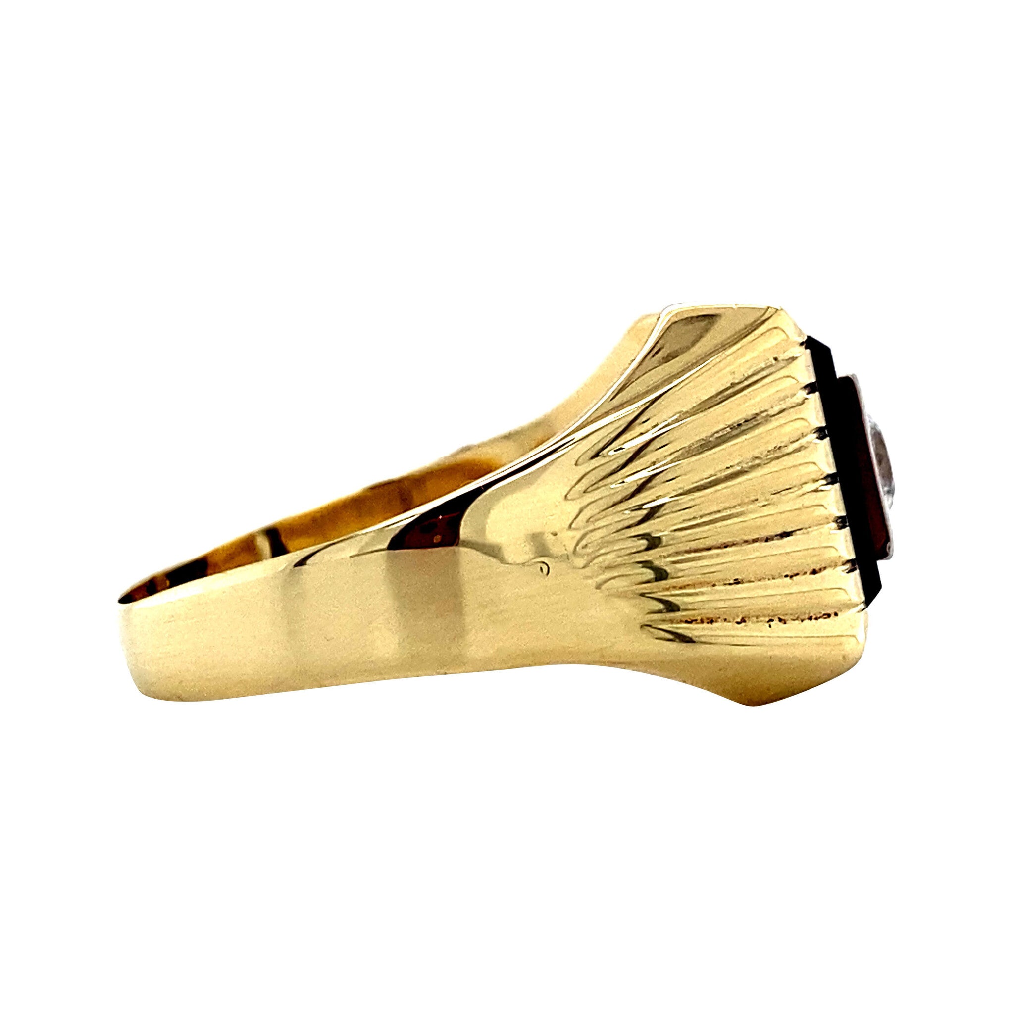 Gold ring with onyx and glass 14 kt