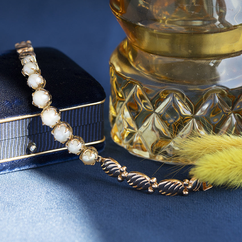 Roségouden vintage armband met parel 14 krt