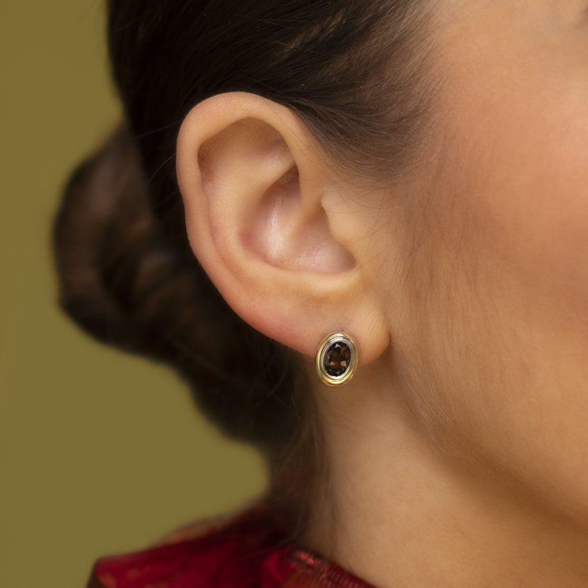 Oorbellen met rookkwarts 9 kt