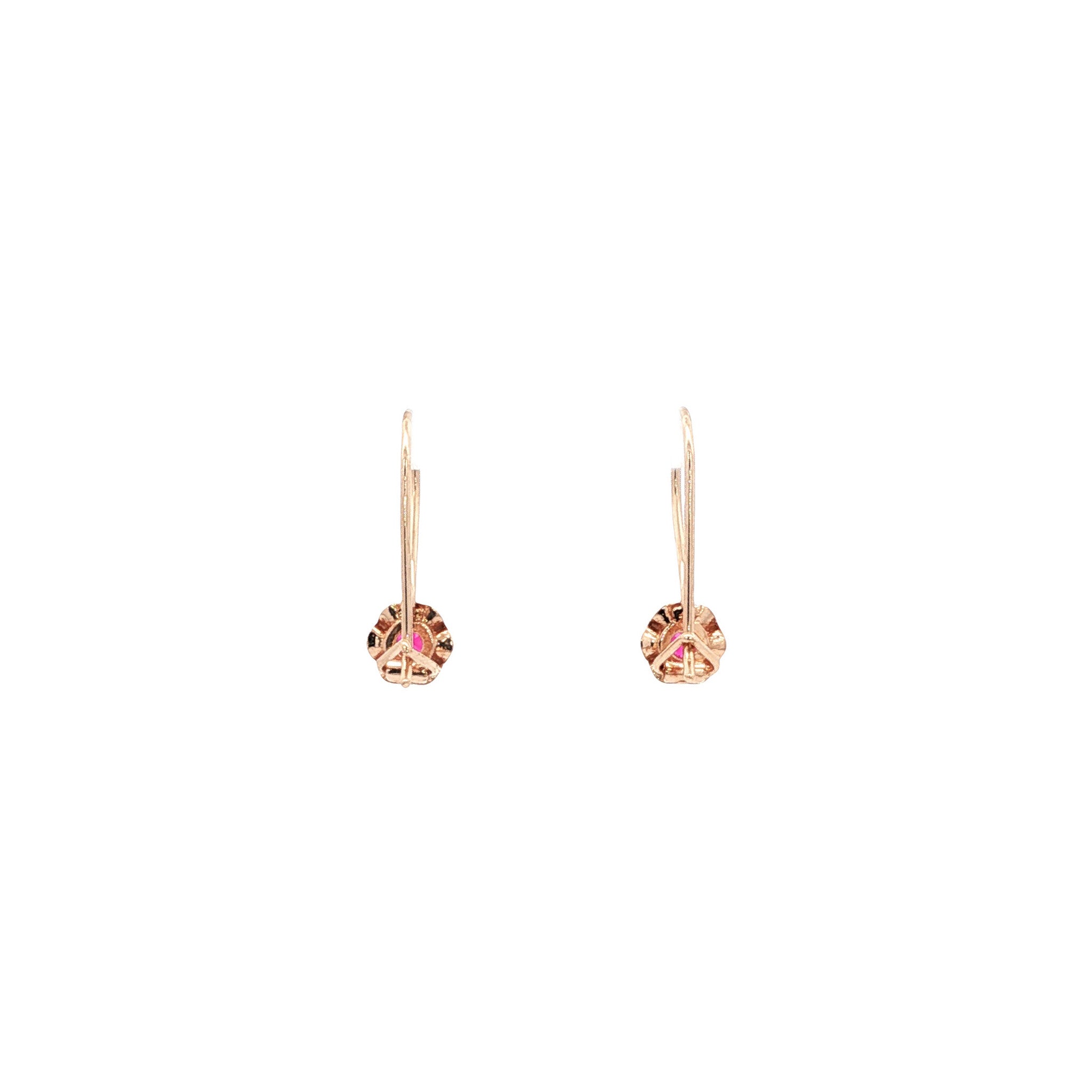 Roségouden oorhangers met robijn 14 kt