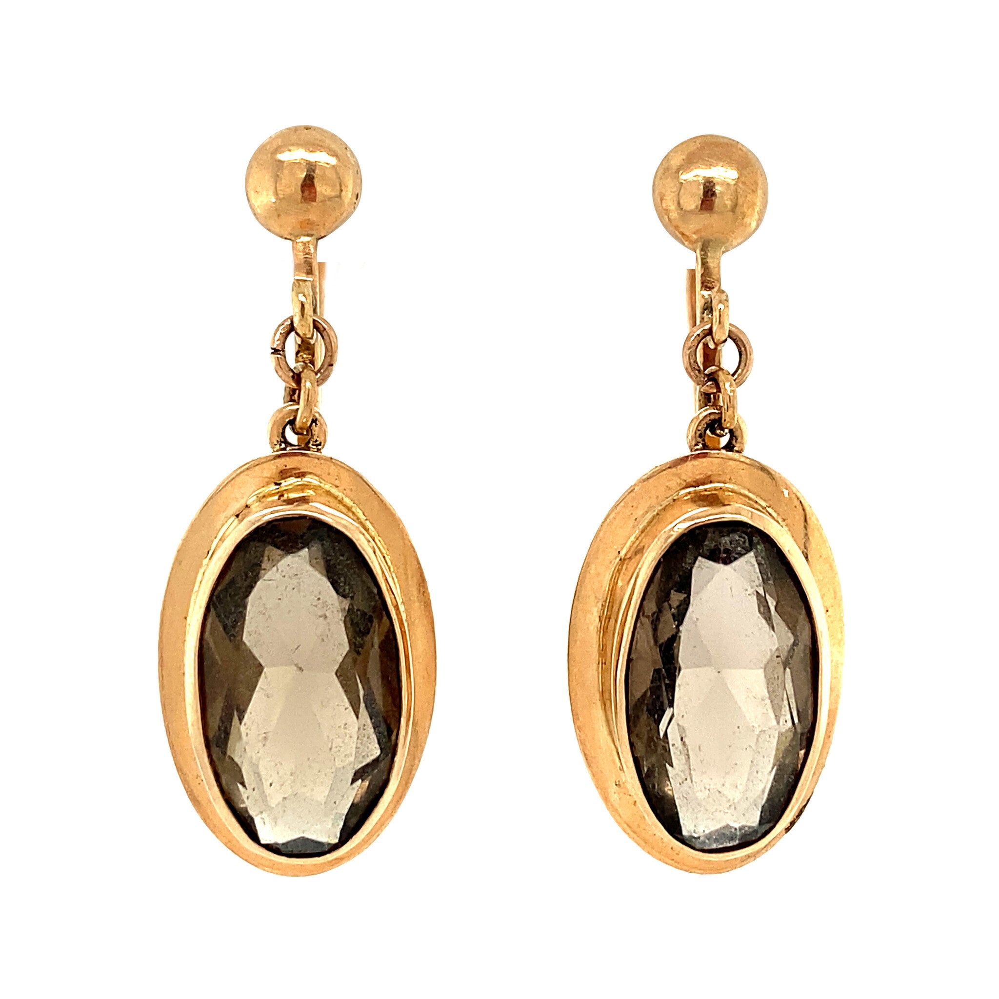 Gouden oorhangers met rookkwarts 14 krt