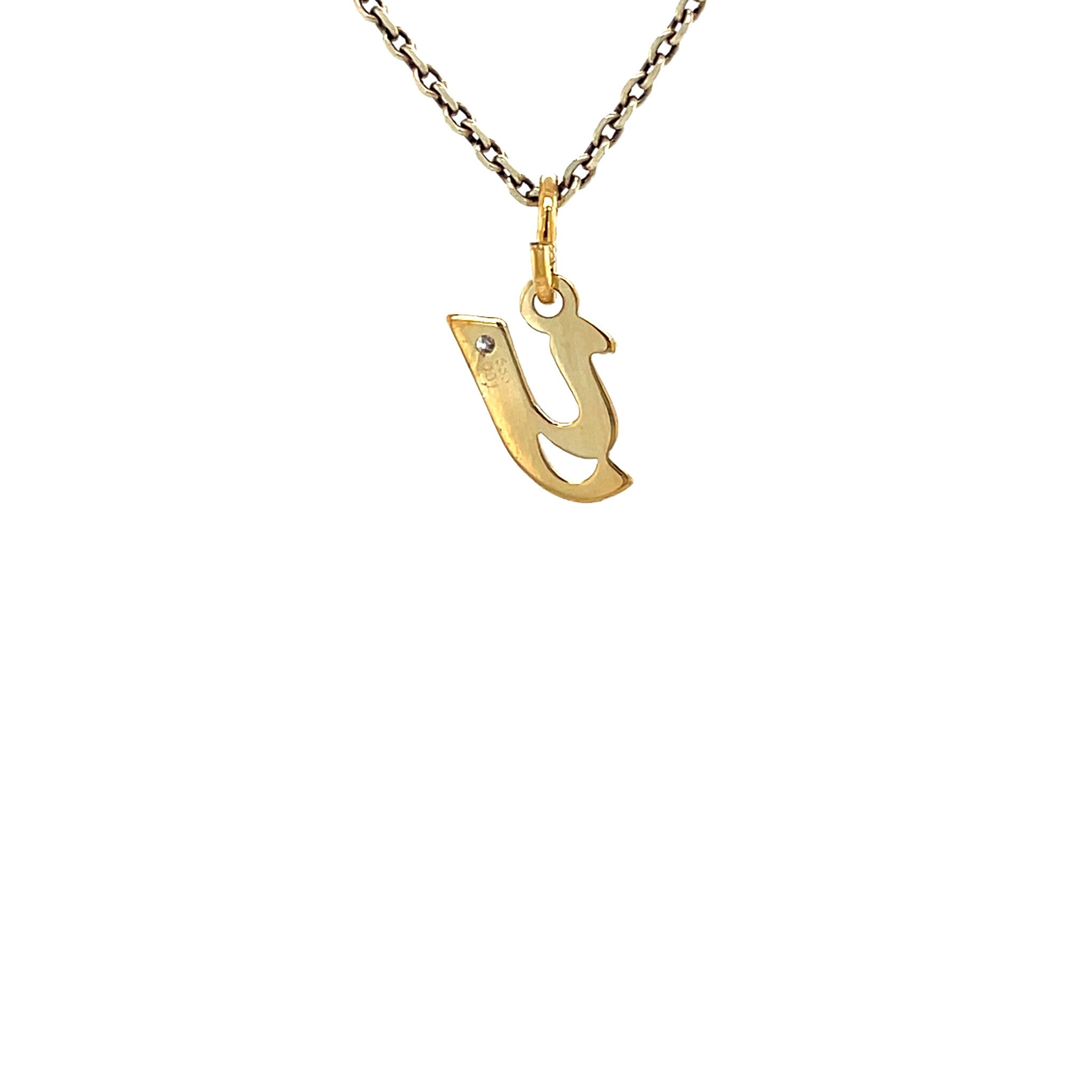 Golden vintage letter Y pendant with diamond 14 kt