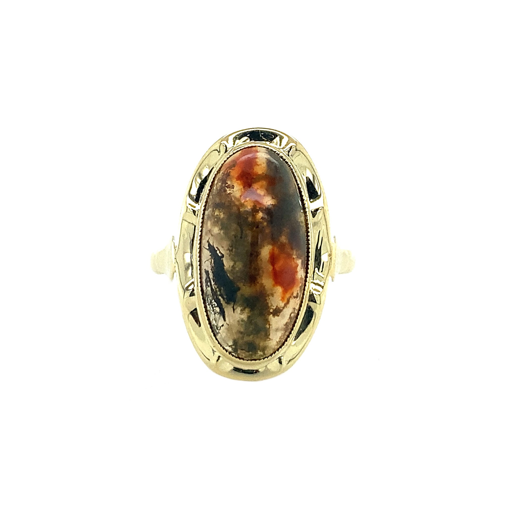 14 kt gold ring with moss agate