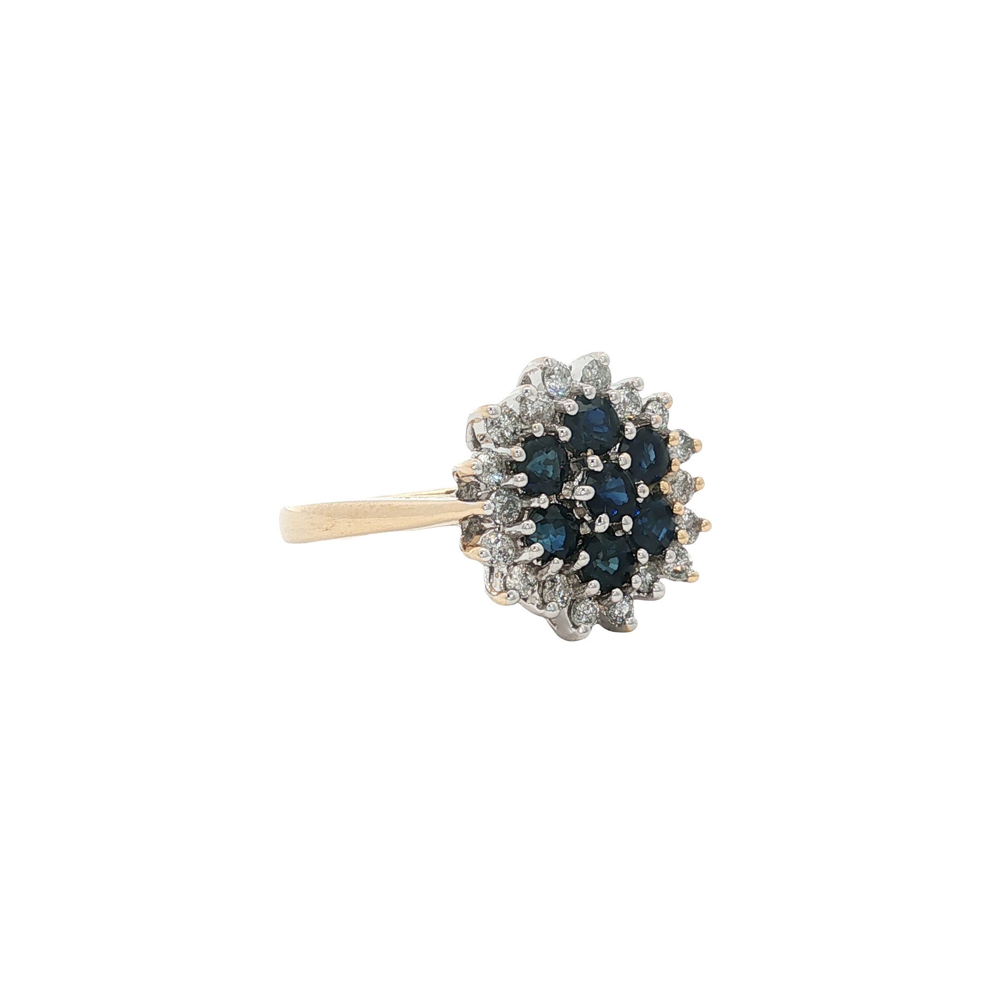 Gouden vintage entourage ring met saffier en diamant 14 kt