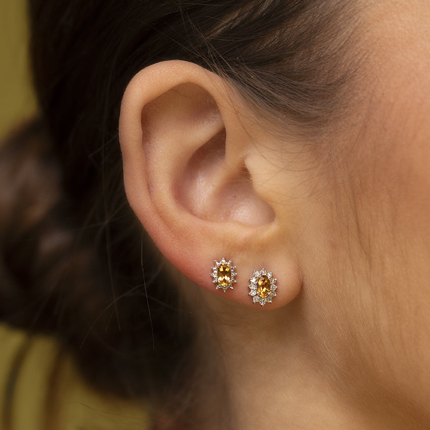 Oorbellen met citrien en diamant 9 kt